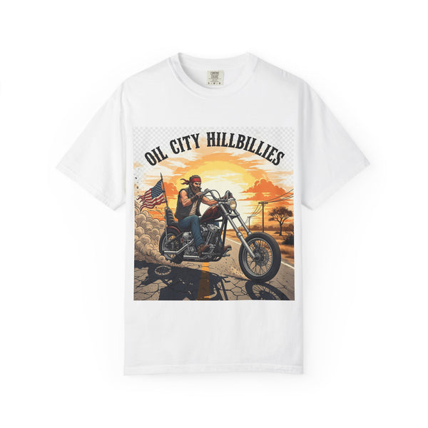 Oil City Hillbillies Motorcycle T-Shirt, Unisex Garment-Dyed Tee for Bikers, Vintage Style Gift, Casual Wear, Adventure Shirt