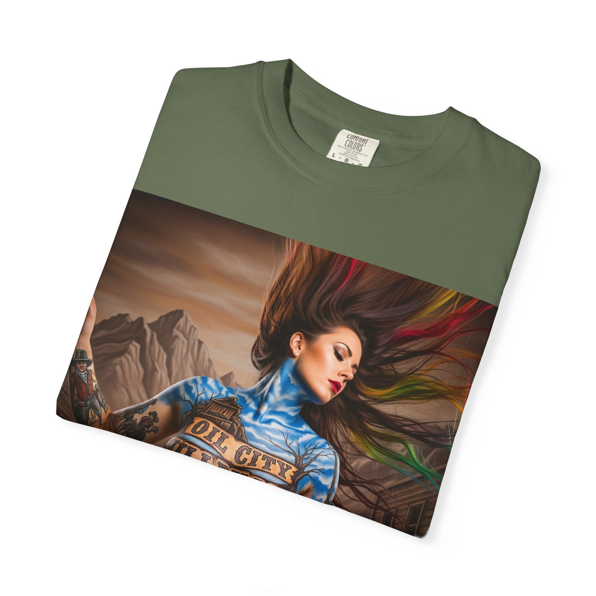Garment-Dyed Oil City Hillbillies Tee Inspired by Southern Roots and Backwoods Culture, Bohemian T-shirt for Music Festivals, Artistic Outlaw Fashion Statement, Perfect Gift for Fans