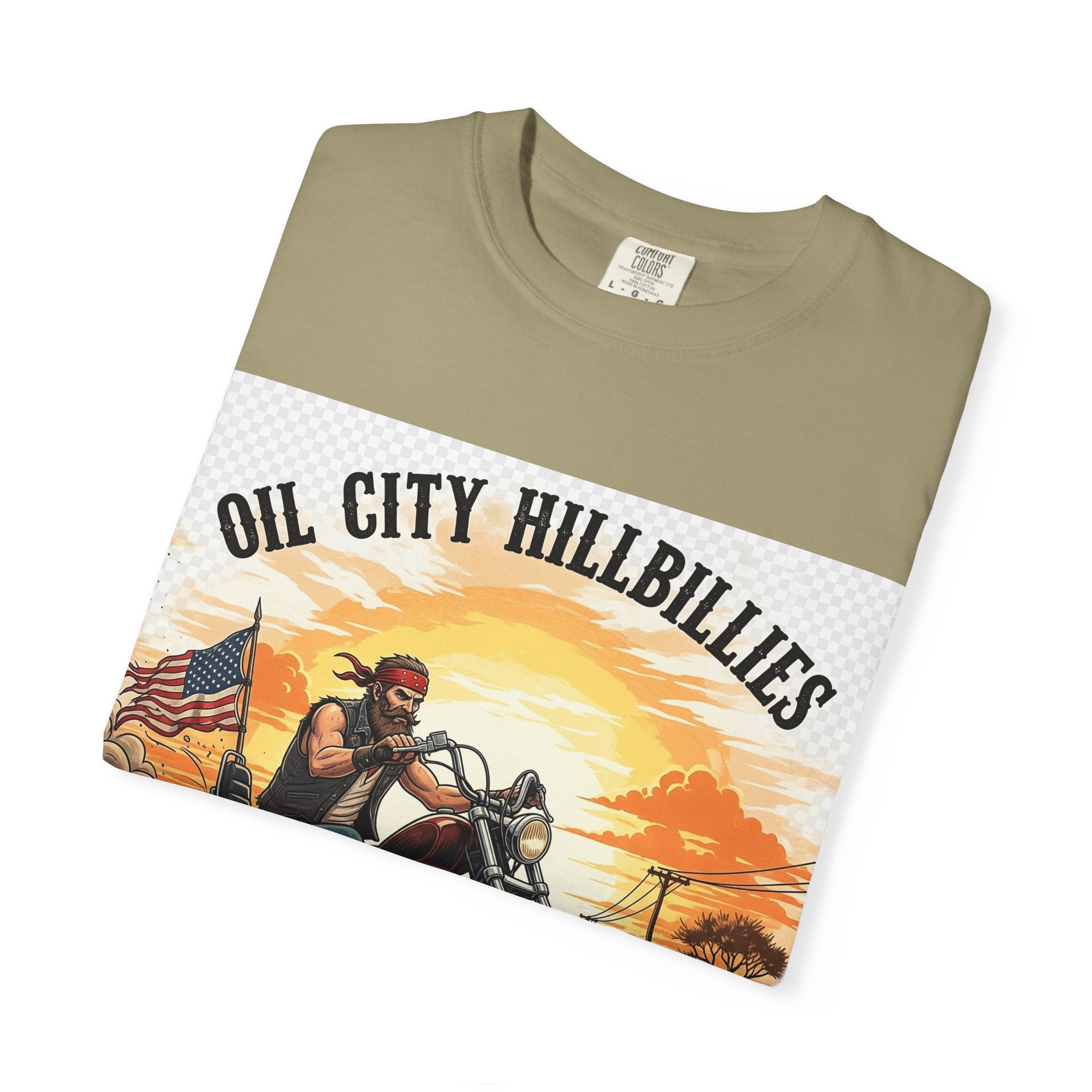 Oil City Hillbillies Motorcycle T-Shirt, Unisex Garment-Dyed Tee for Bikers, Vintage Style Gift, Casual Wear, Adventure Shirt