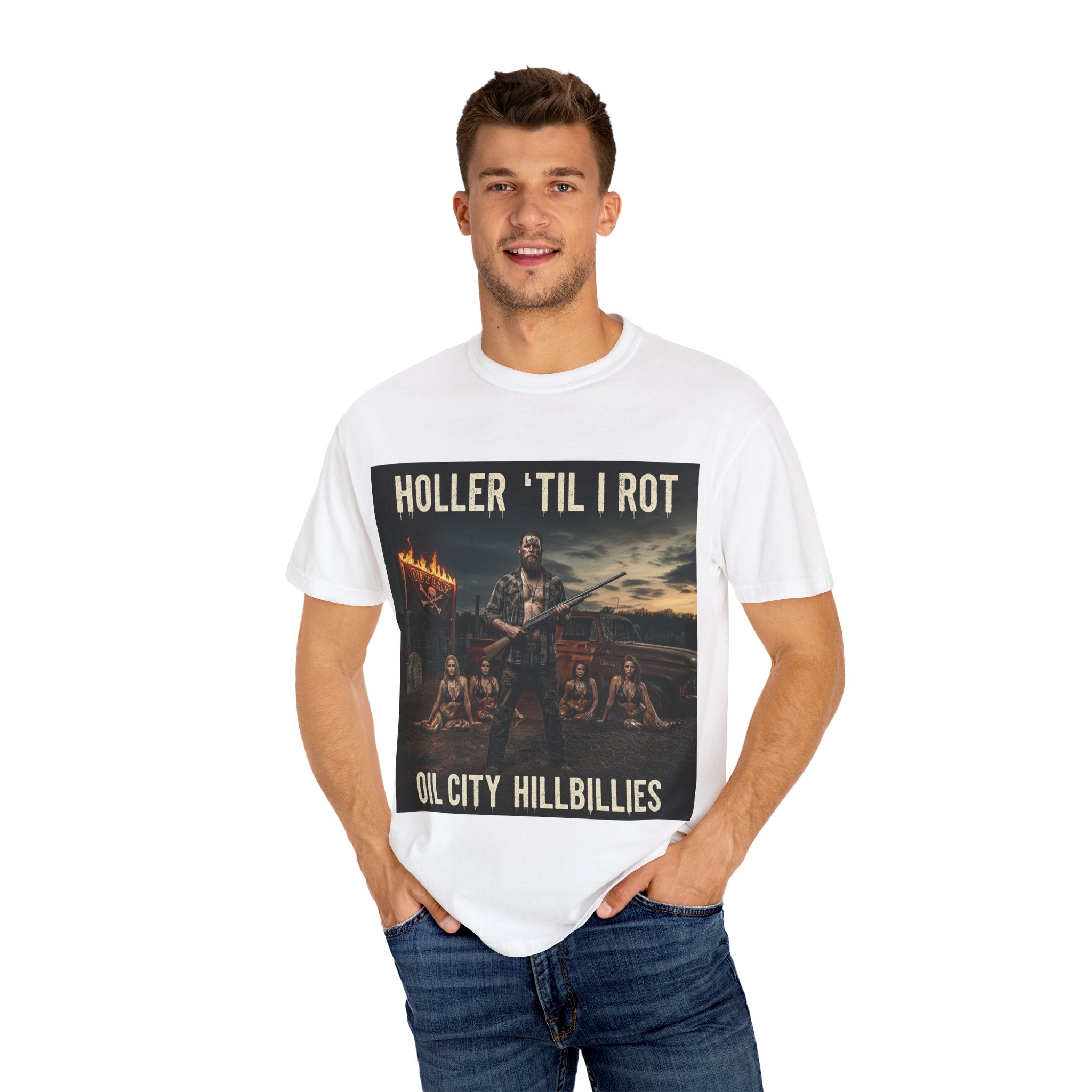 Unisex Graphic Tee - Holler 'Til I Rot, Oil City Hillbillies, Casual Wear, Music Fans, Vintage Style, Great Gift