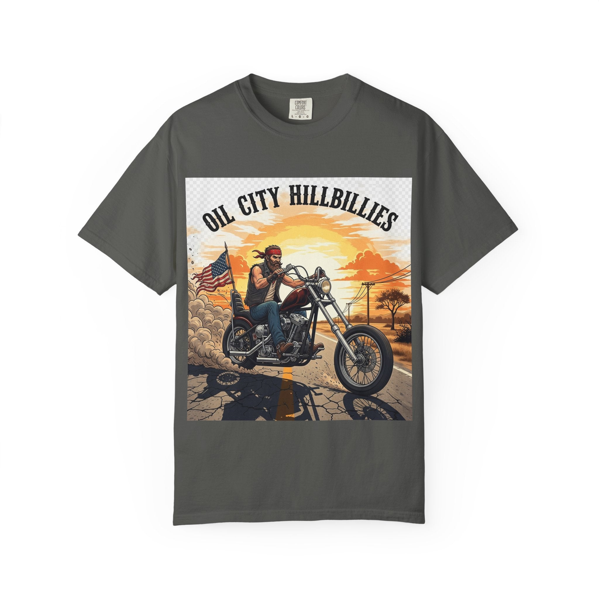 Oil City Hillbillies Motorcycle T-Shirt, Unisex Garment-Dyed Tee for Bikers, Vintage Style Gift, Casual Wear, Adventure Shirt