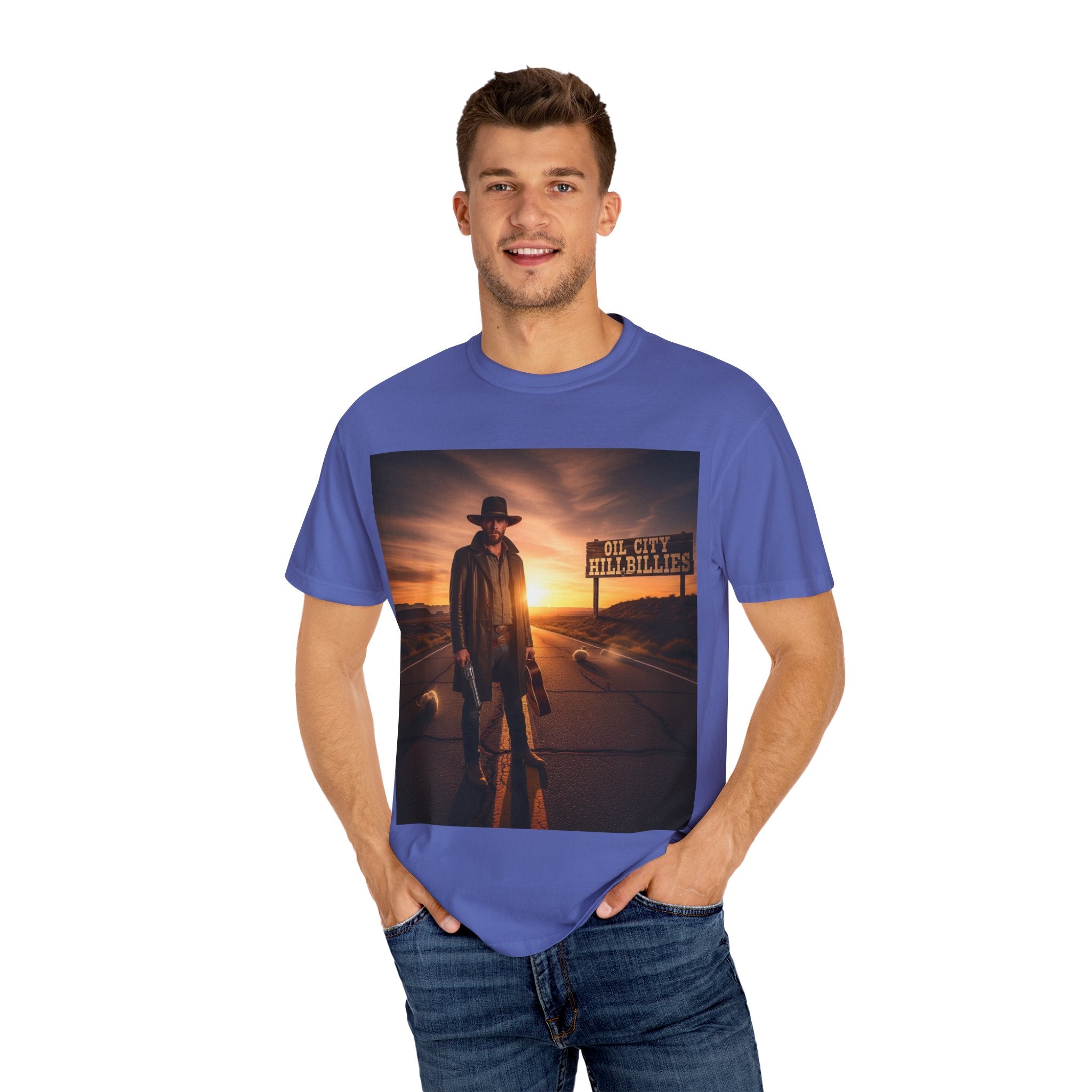 OCH Sunset Cowboy Graphic T-Shirt – Western Style Tee, Gift for Outlaw Country Fans, Casual Wear, Adventure Apparel, Unisex Fashion