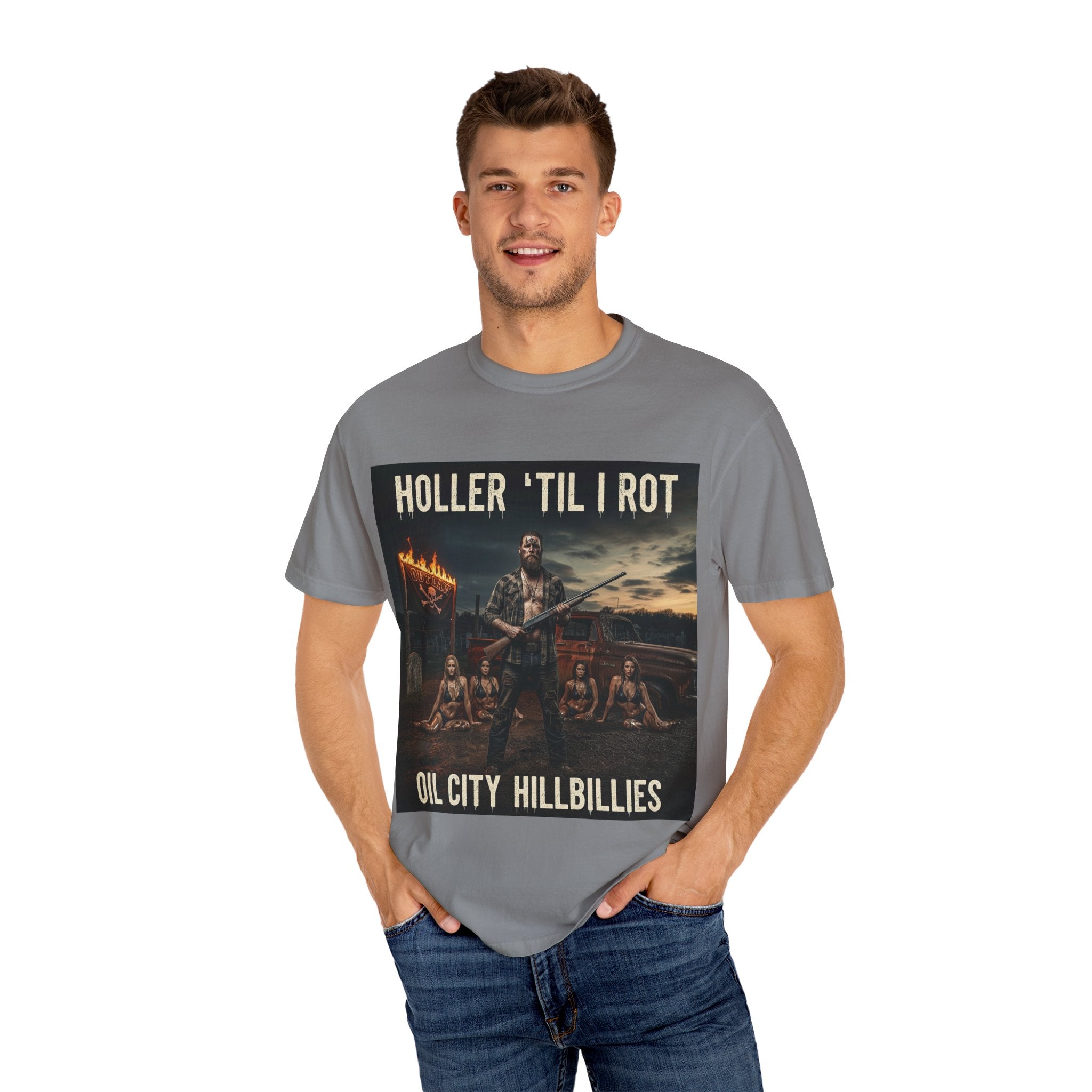 Unisex Graphic Tee - Holler 'Til I Rot, Oil City Hillbillies, Casual Wear, Music Fans, Vintage Style, Great Gift