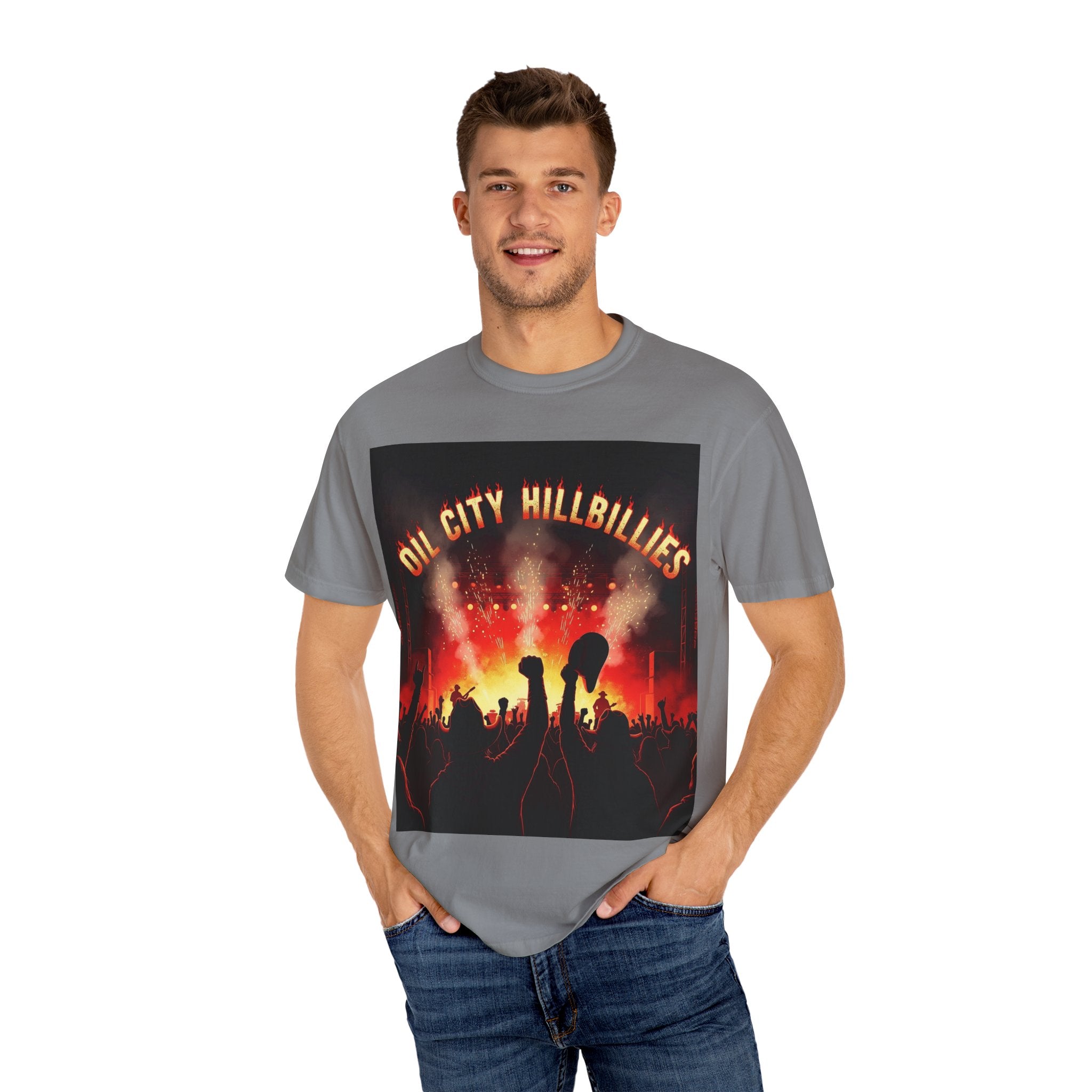 Oil City Hillbillies Concert Tee – Unisex Garment-Dyed T-Shirt, Music Festival Shirt, Country Music Lover Gift, Retro Graphic Band Tee, Southern Outlaw Merch