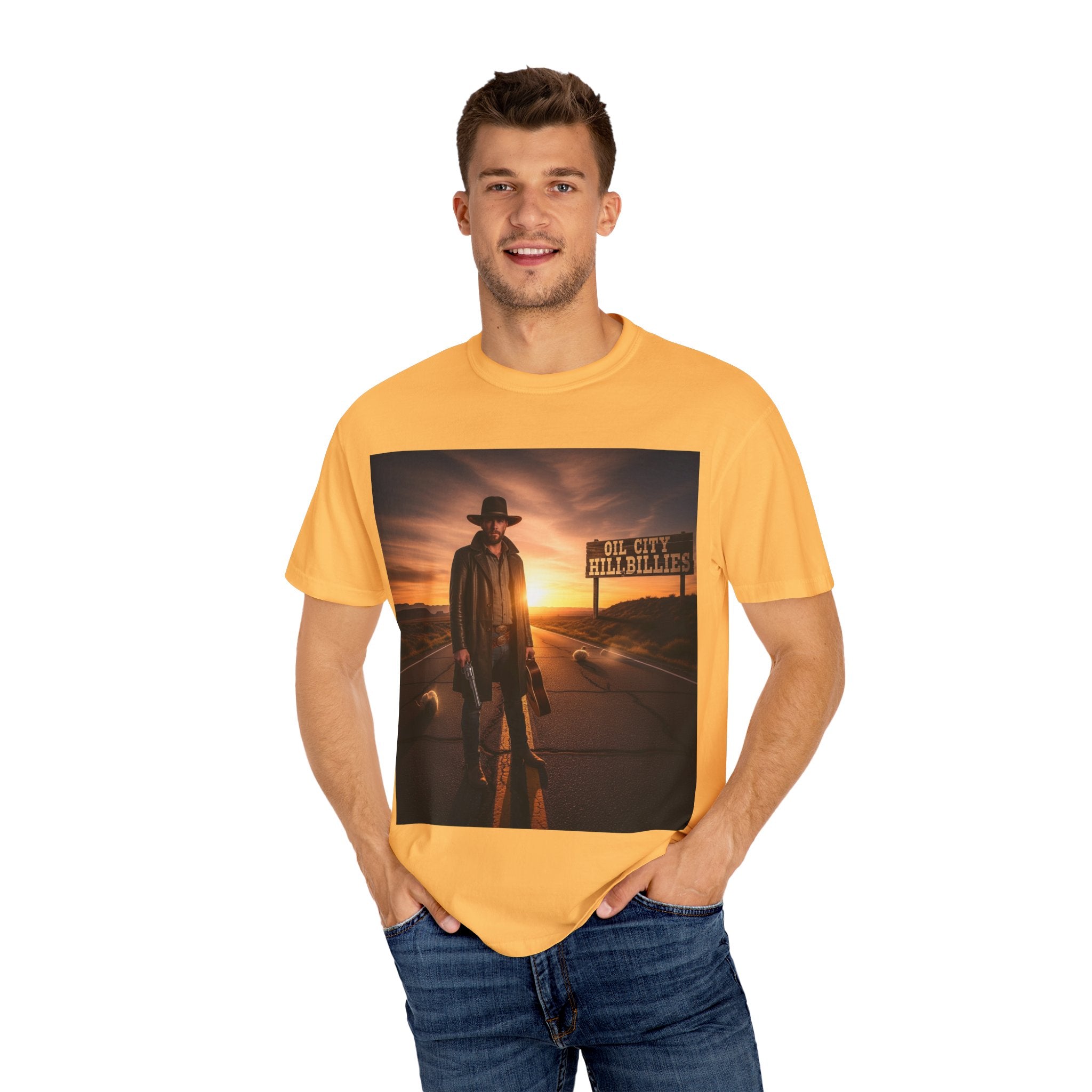OCH Sunset Cowboy Graphic T-Shirt – Western Style Tee, Gift for Outlaw Country Fans, Casual Wear, Adventure Apparel, Unisex Fashion