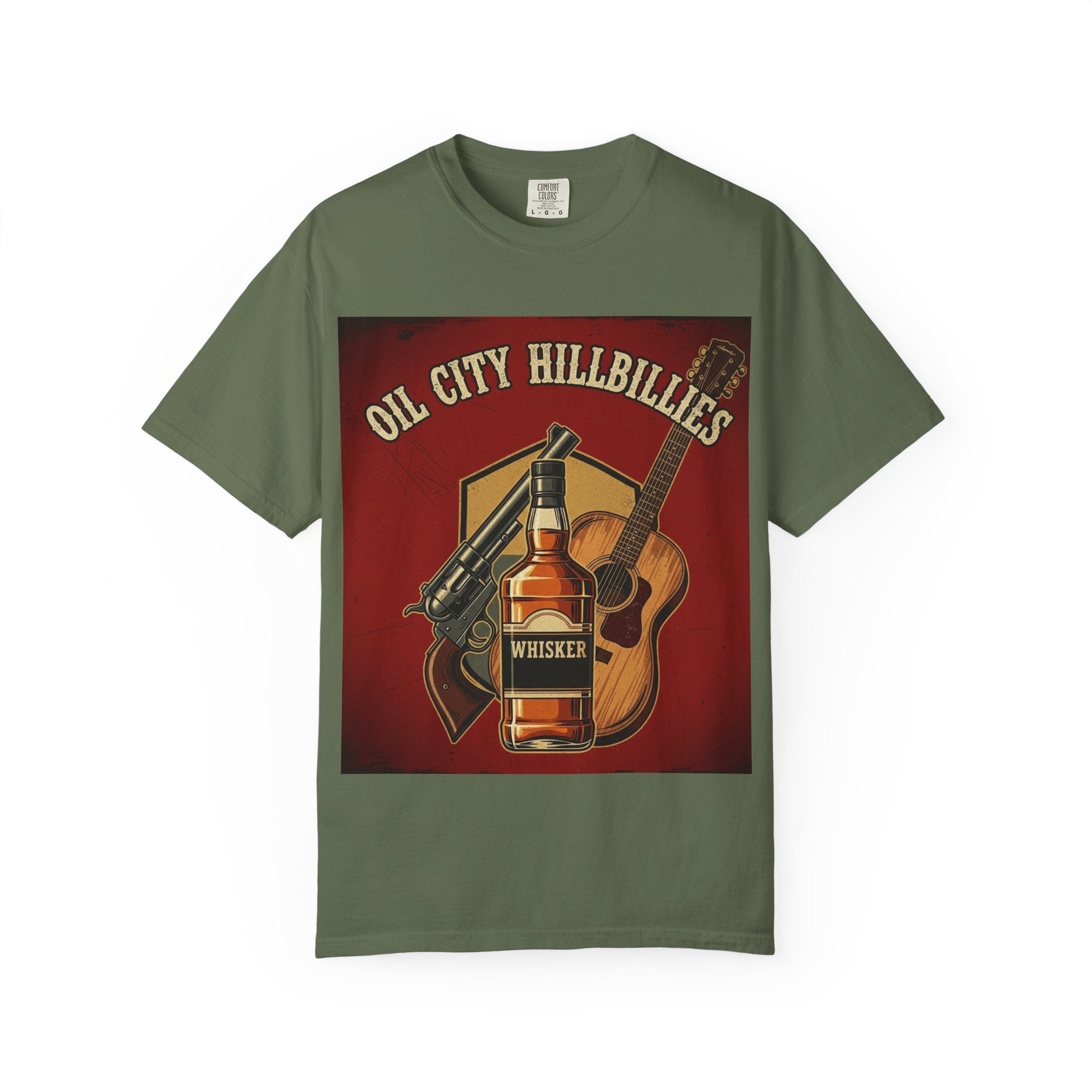 Oil City Hillbillies Whiskey-Themed T-Shirt – Rustic Style Shirt, Gift for Outlaw Country Fans, Casual Wear, Unisex Graphic Band Tee