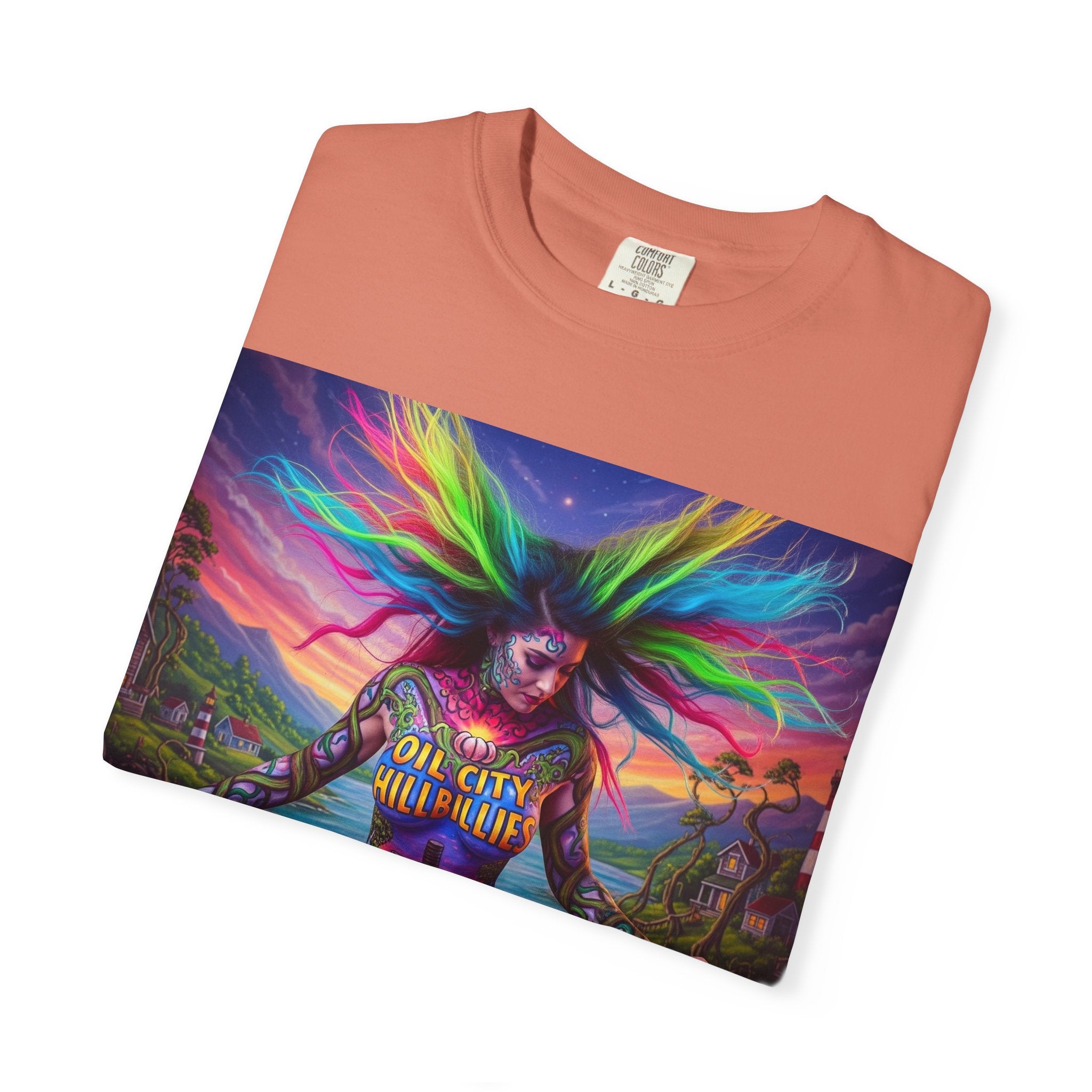 Vibrant Art T-Shirt, Oil City Hillbillies Colorful Graphic Tee, Unisex Gift, Casual Wear, Festival Shirt, Bohemian Style Apparel