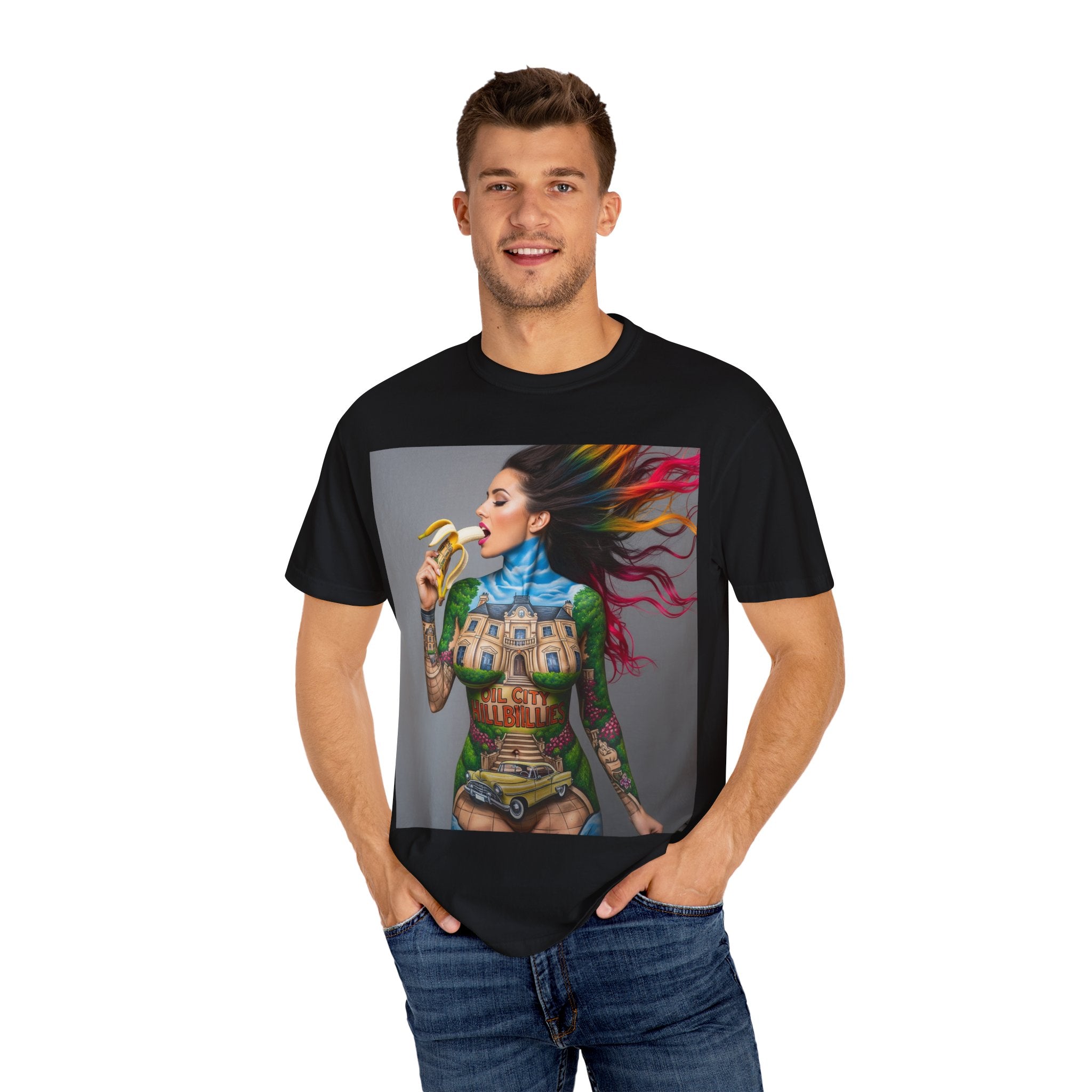 Vibrant Art Tee, Unisex Garment-Dyed T-shirt, Bohemian Style Shirt, Unique Gift, Festival Wear, Artistic Apparel