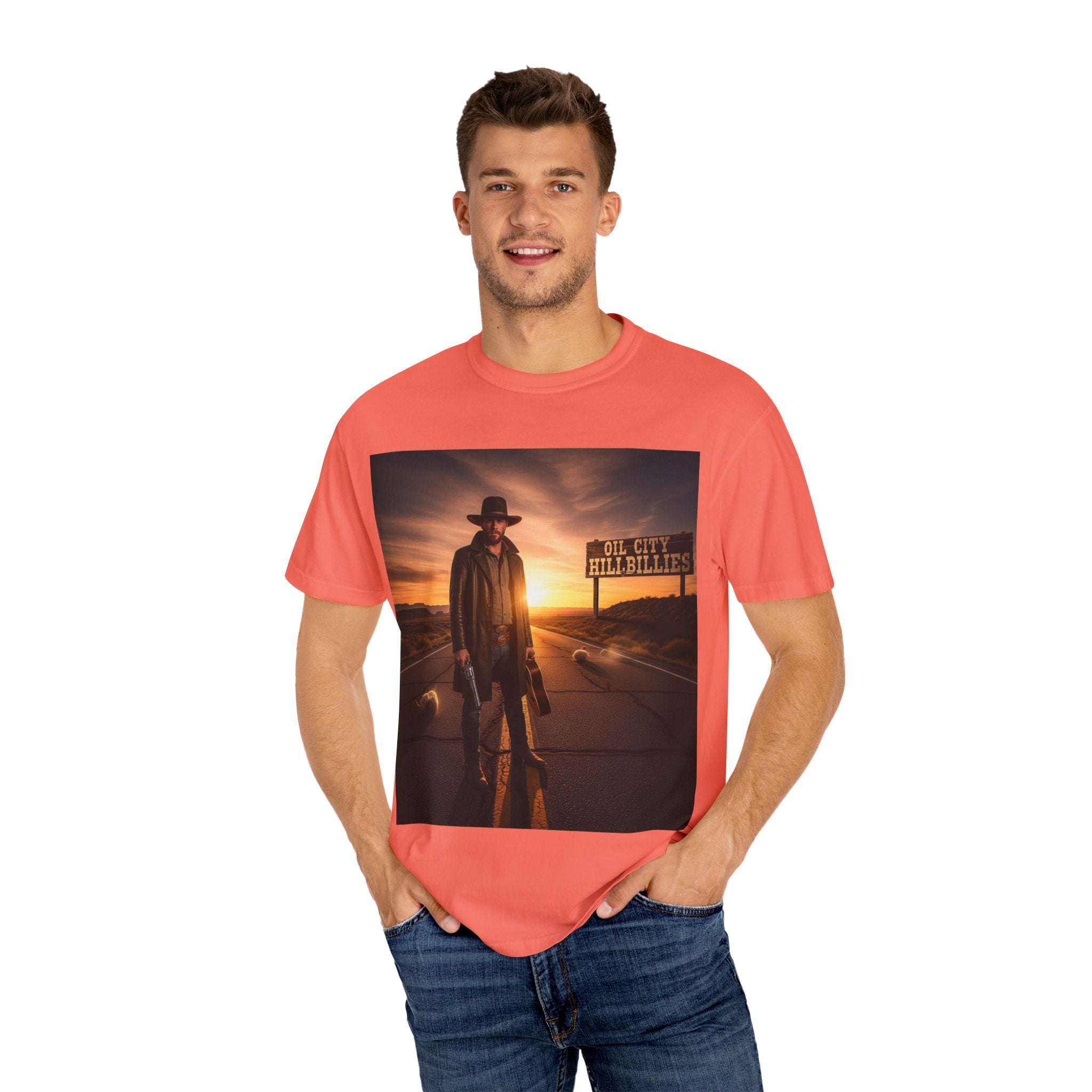 OCH Sunset Cowboy Graphic T-Shirt – Western Style Tee, Gift for Outlaw Country Fans, Casual Wear, Adventure Apparel, Unisex Fashion