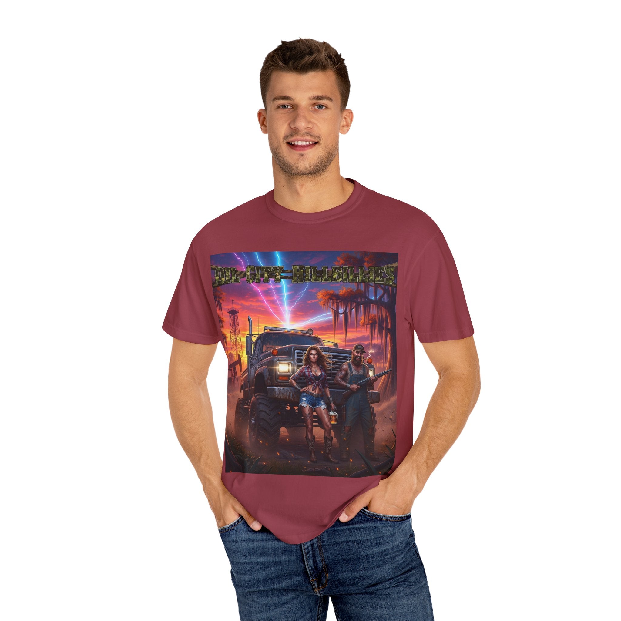 Oil City Hillbillies Adventurous Graphic T-Shirt – Fun Gift for Outdoor Lovers, Summer Vibes, Unisex Casual Wear, Adventure Shirt, Retro Band Tee