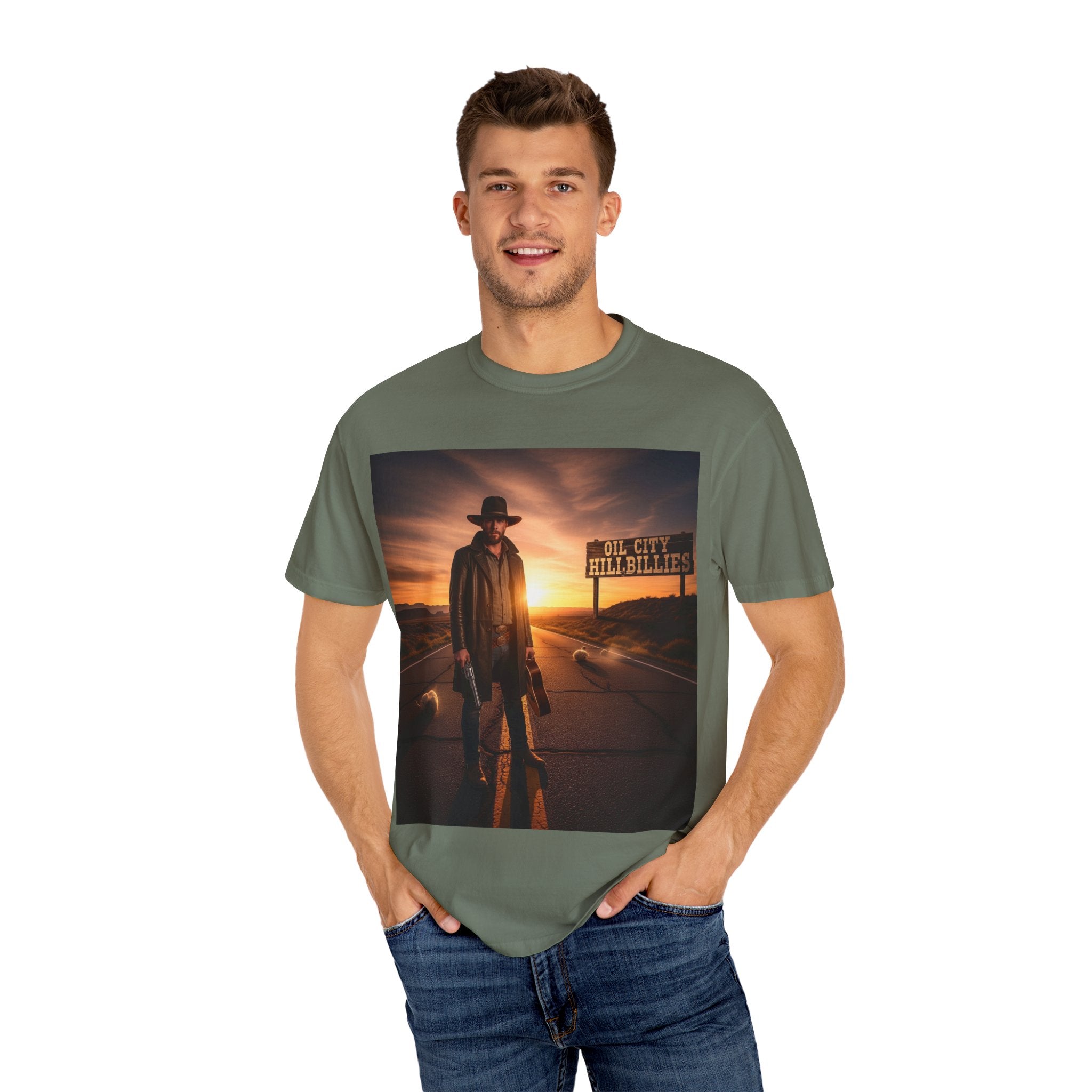 OCH Sunset Cowboy Graphic T-Shirt – Western Style Tee, Gift for Outlaw Country Fans, Casual Wear, Adventure Apparel, Unisex Fashion