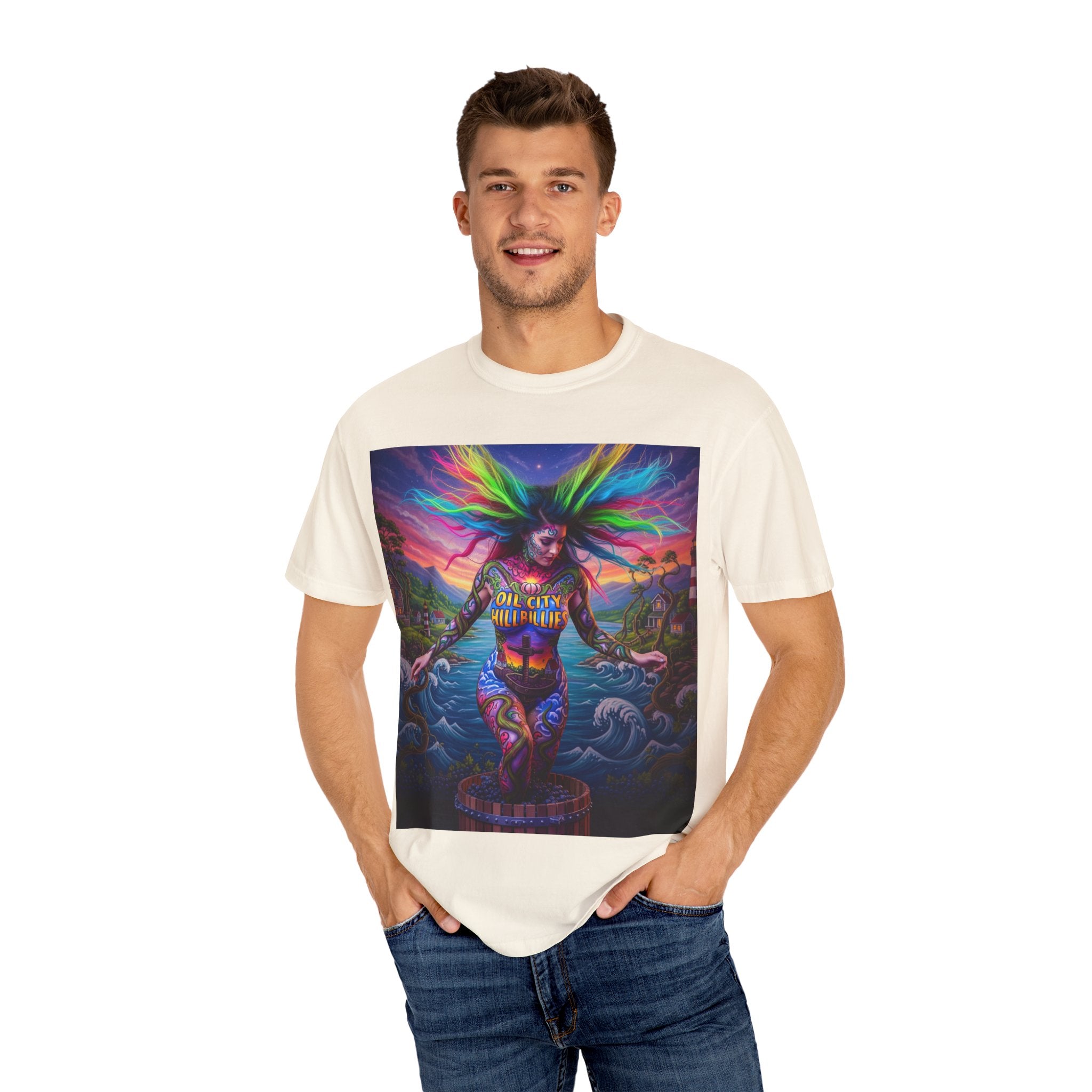 Vibrant Art T-Shirt, Oil City Hillbillies Colorful Graphic Tee, Unisex Gift, Casual Wear, Festival Shirt, Bohemian Style Apparel