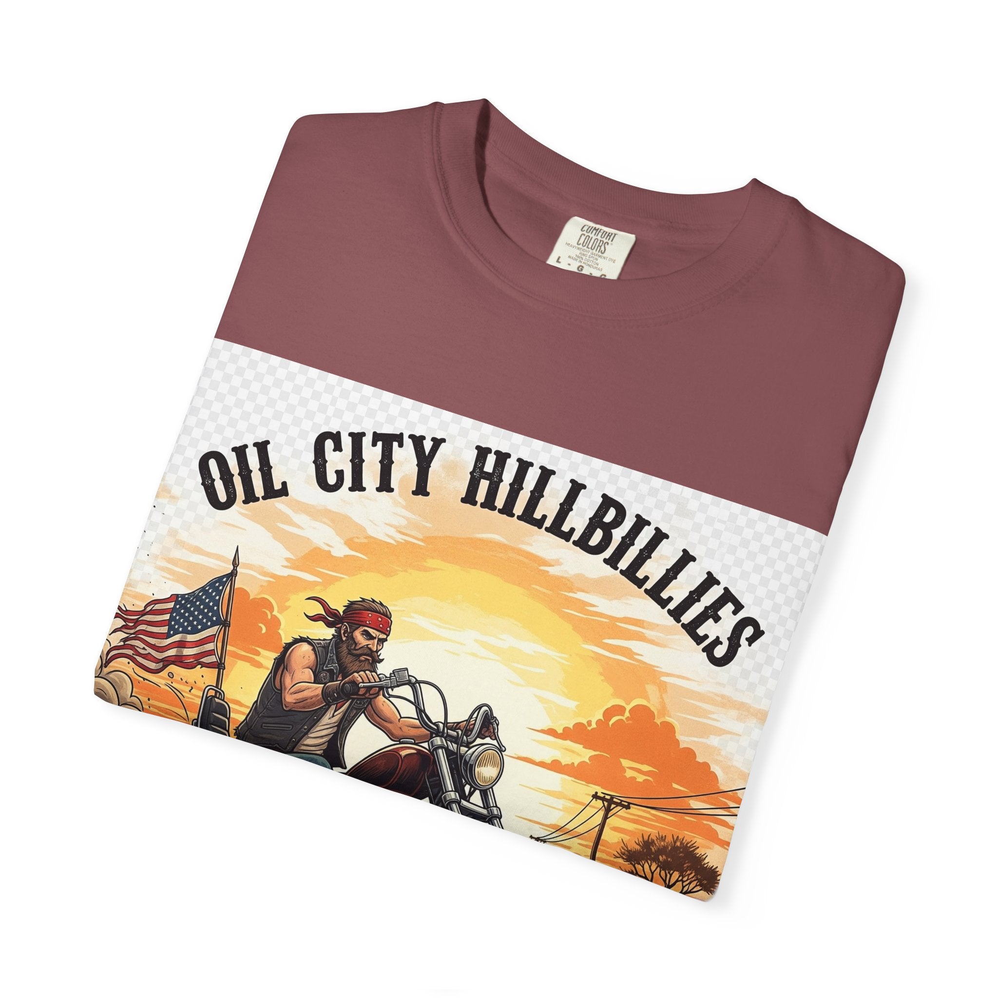 Oil City Hillbillies Motorcycle T-Shirt, Unisex Garment-Dyed Tee for Bikers, Vintage Style Gift, Casual Wear, Adventure Shirt