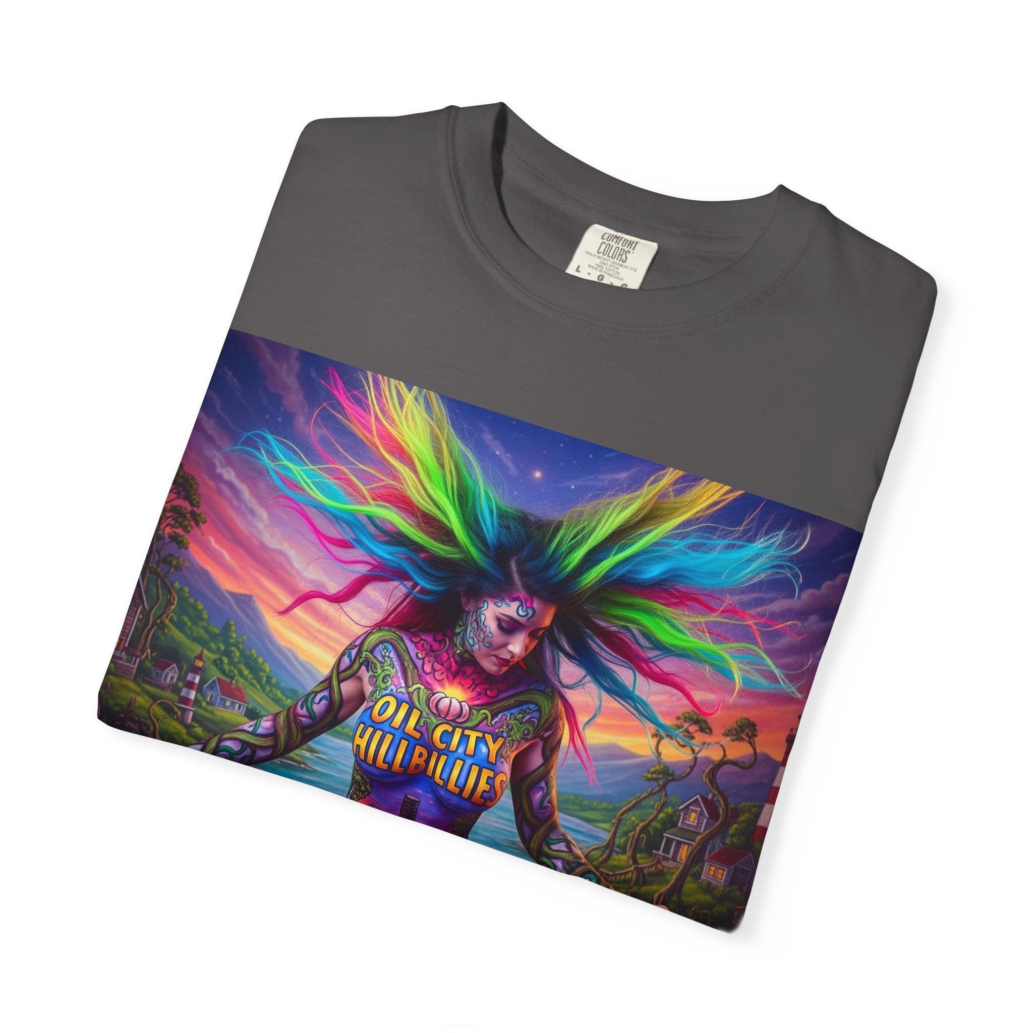Vibrant Art T-Shirt, Oil City Hillbillies Colorful Graphic Tee, Unisex Gift, Casual Wear, Festival Shirt, Bohemian Style Apparel