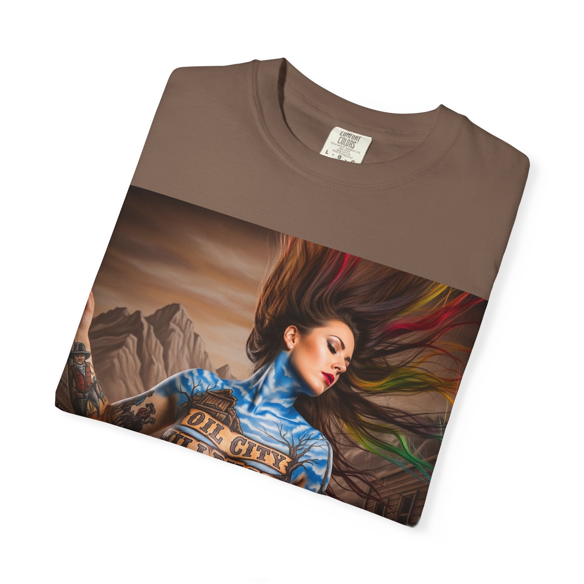 Garment-Dyed Oil City Hillbillies Tee Inspired by Southern Roots and Backwoods Culture, Bohemian T-shirt for Music Festivals, Artistic Outlaw Fashion Statement, Perfect Gift for Fans