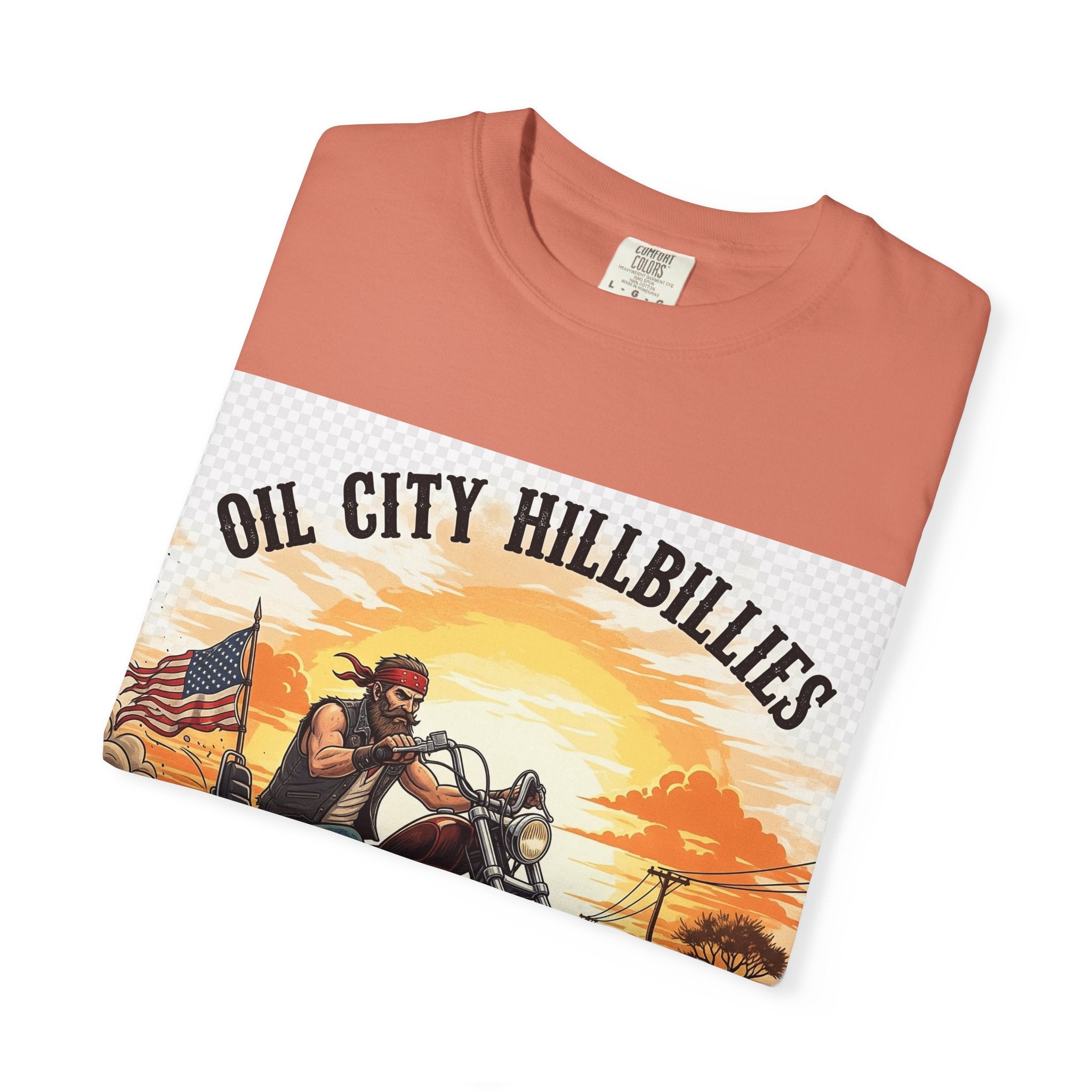 Oil City Hillbillies Motorcycle T-Shirt, Unisex Garment-Dyed Tee for Bikers, Vintage Style Gift, Casual Wear, Adventure Shirt