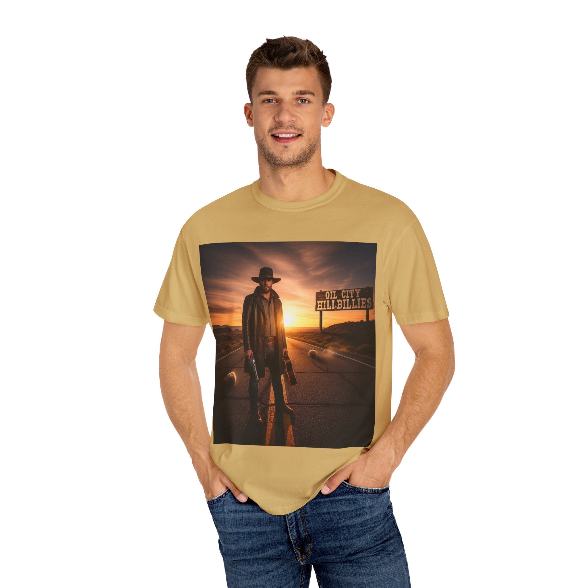 OCH Sunset Cowboy Graphic T-Shirt – Western Style Tee, Gift for Outlaw Country Fans, Casual Wear, Adventure Apparel, Unisex Fashion