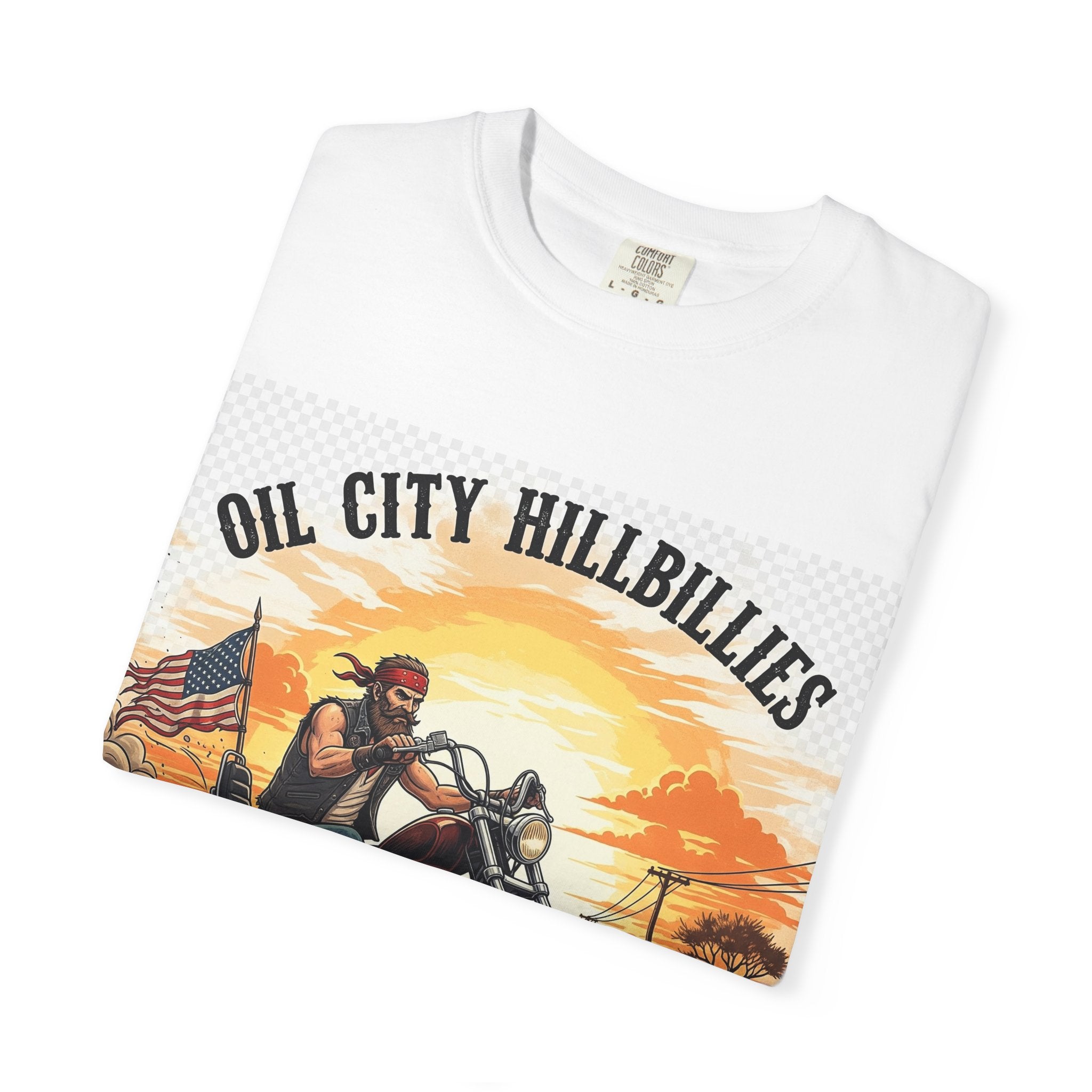 Oil City Hillbillies Motorcycle T-Shirt, Unisex Garment-Dyed Tee for Bikers, Vintage Style Gift, Casual Wear, Adventure Shirt