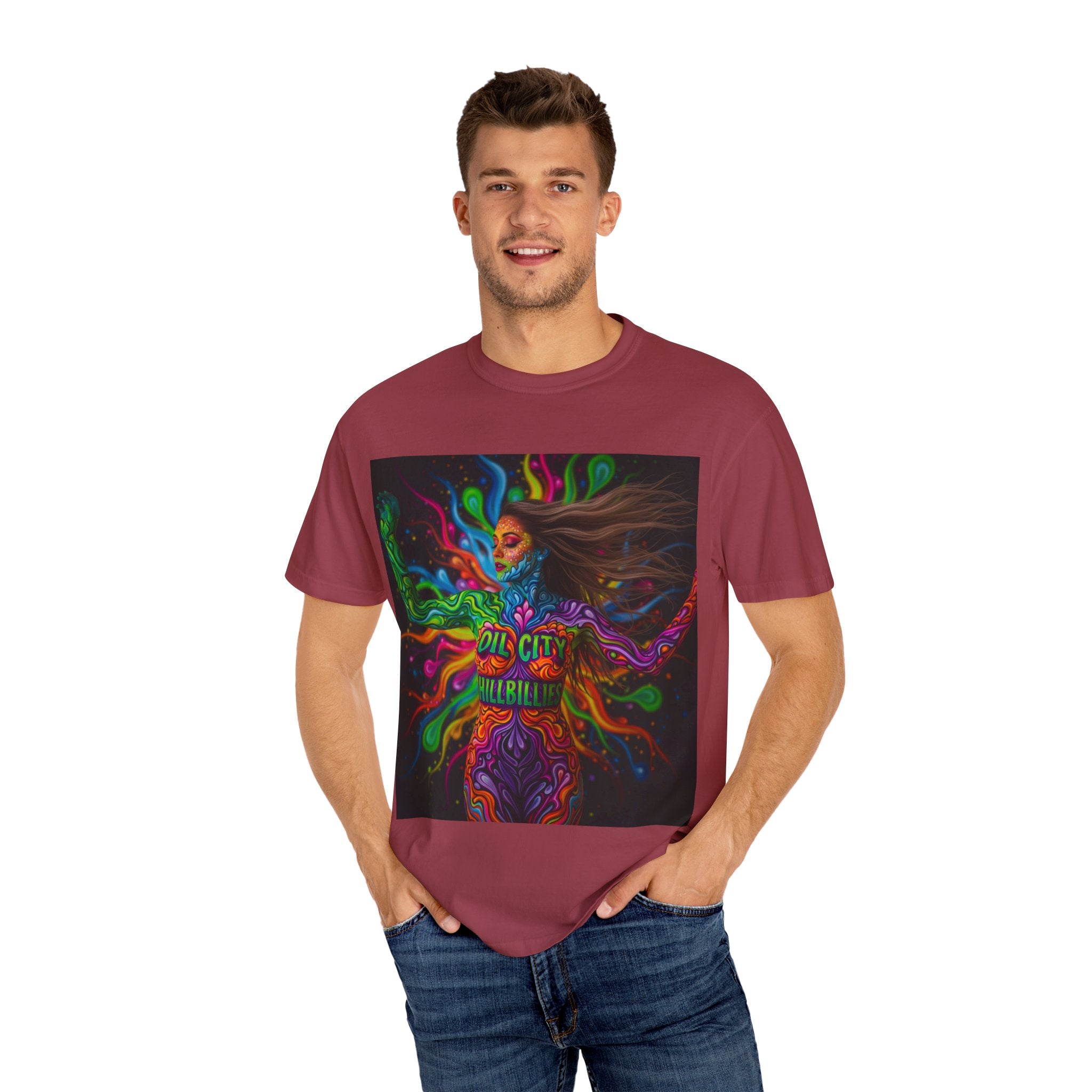 Garment-Dyed Oil City Hillbillies Tee Inspired by Southern Roots and Backwoods Culture, Bohemian T-shirt for Music Festivals, Artistic Outlaw Fashion Statement, Perfect Gift for Fans