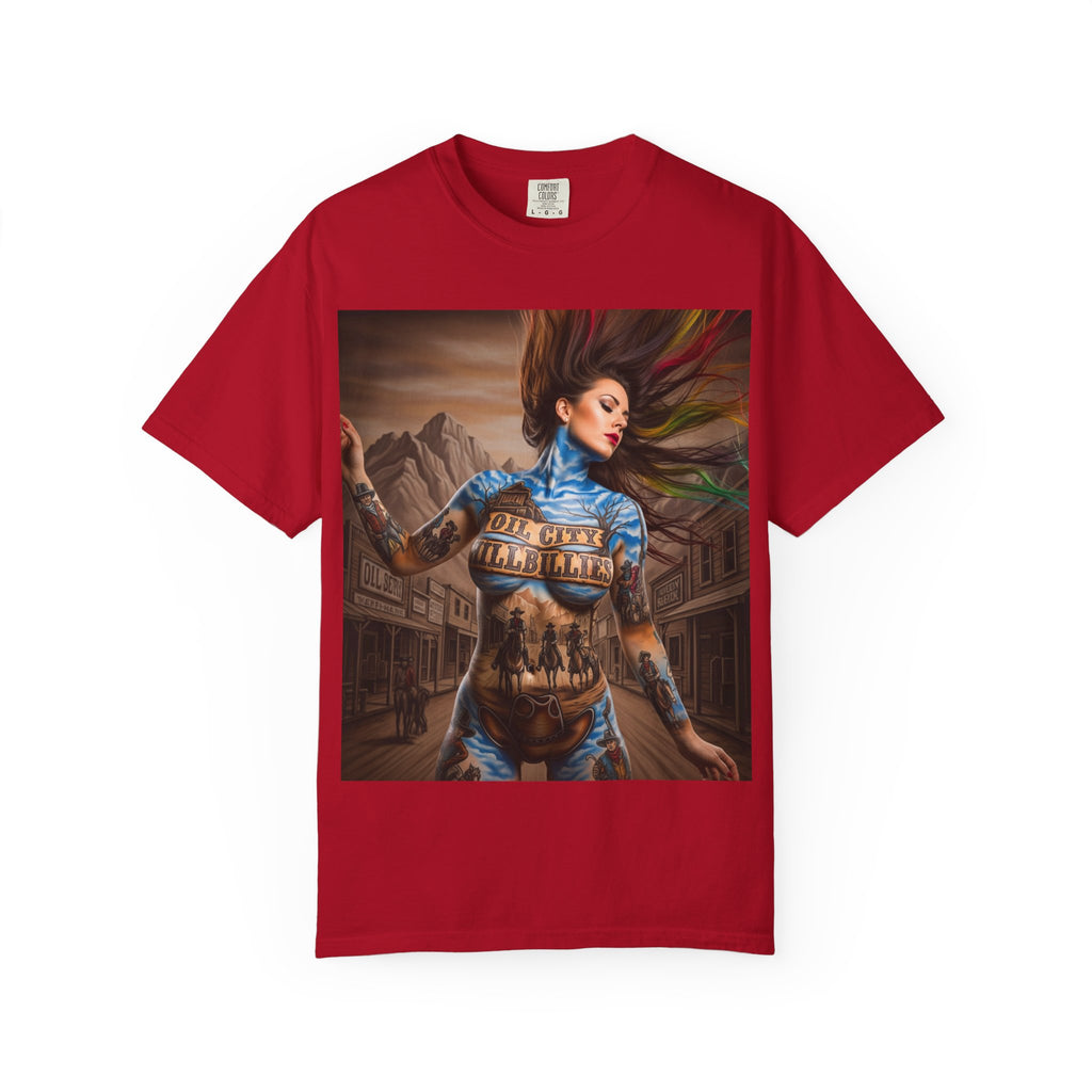 Garment-Dyed Oil City Hillbillies Tee Inspired by Southern Roots and Backwoods Culture, Bohemian T-shirt for Music Festivals, Artistic Outlaw Fashion Statement, Perfect Gift for Fans