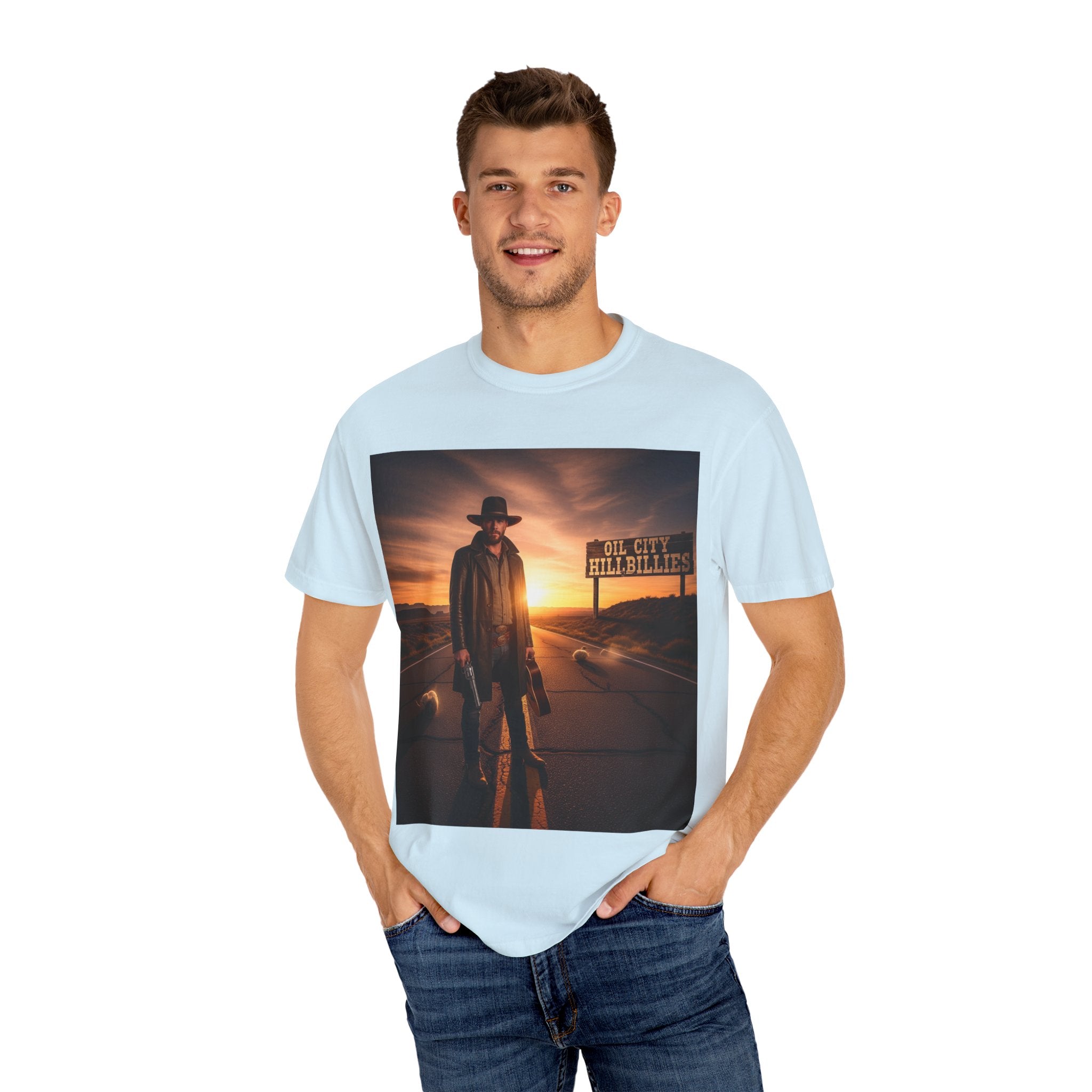 OCH Sunset Cowboy Graphic T-Shirt – Western Style Tee, Gift for Outlaw Country Fans, Casual Wear, Adventure Apparel, Unisex Fashion