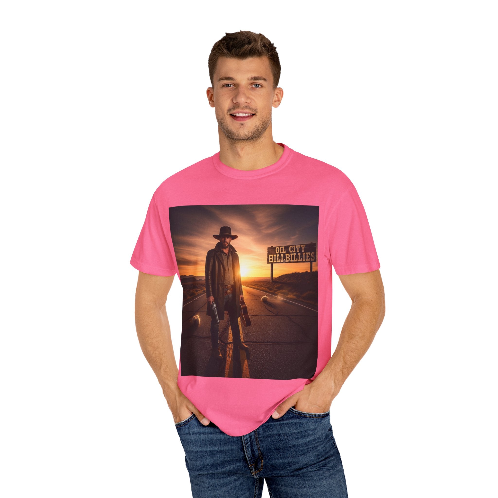 OCH Sunset Cowboy Graphic T-Shirt – Western Style Tee, Gift for Outlaw Country Fans, Casual Wear, Adventure Apparel, Unisex Fashion