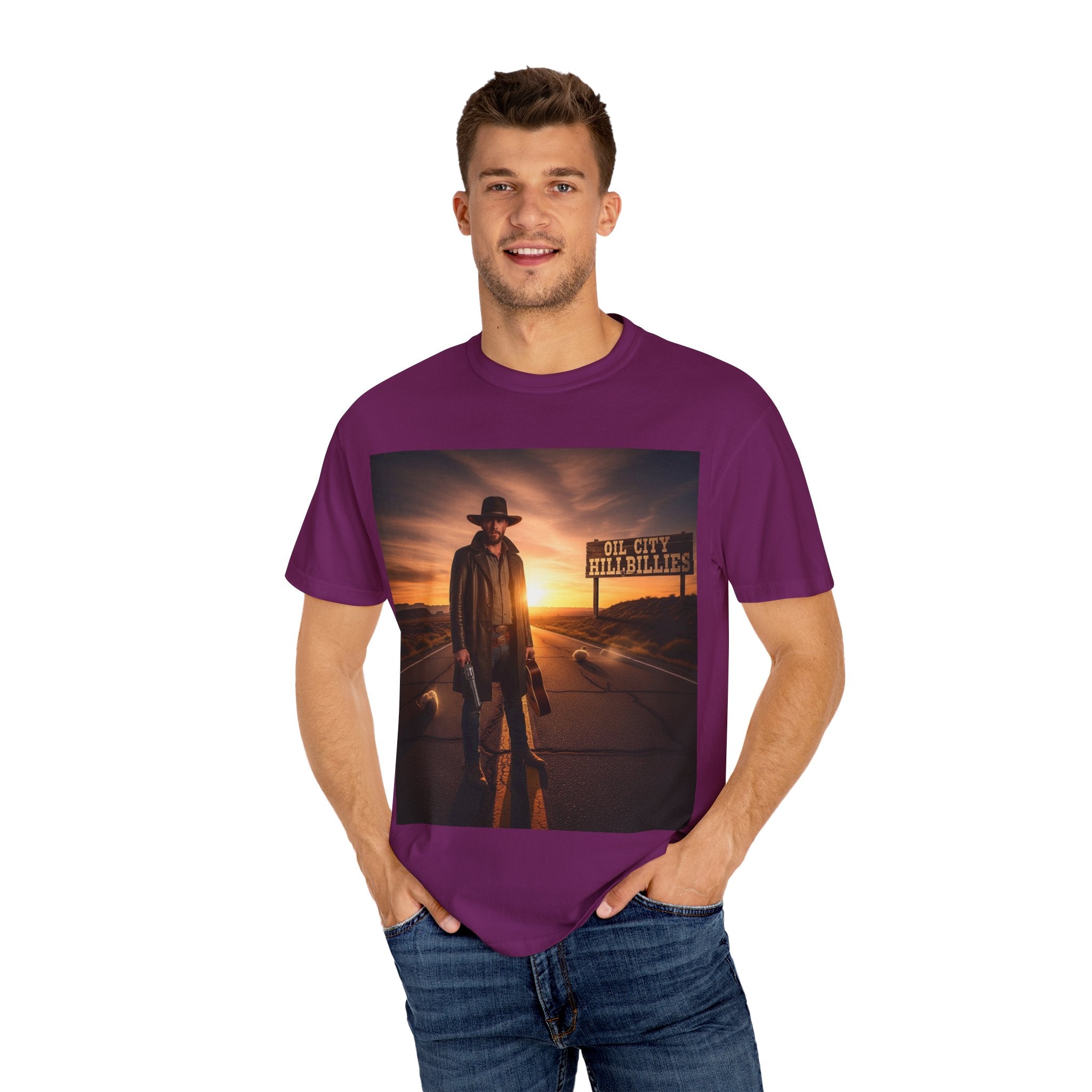 OCH Sunset Cowboy Graphic T-Shirt – Western Style Tee, Gift for Outlaw Country Fans, Casual Wear, Adventure Apparel, Unisex Fashion