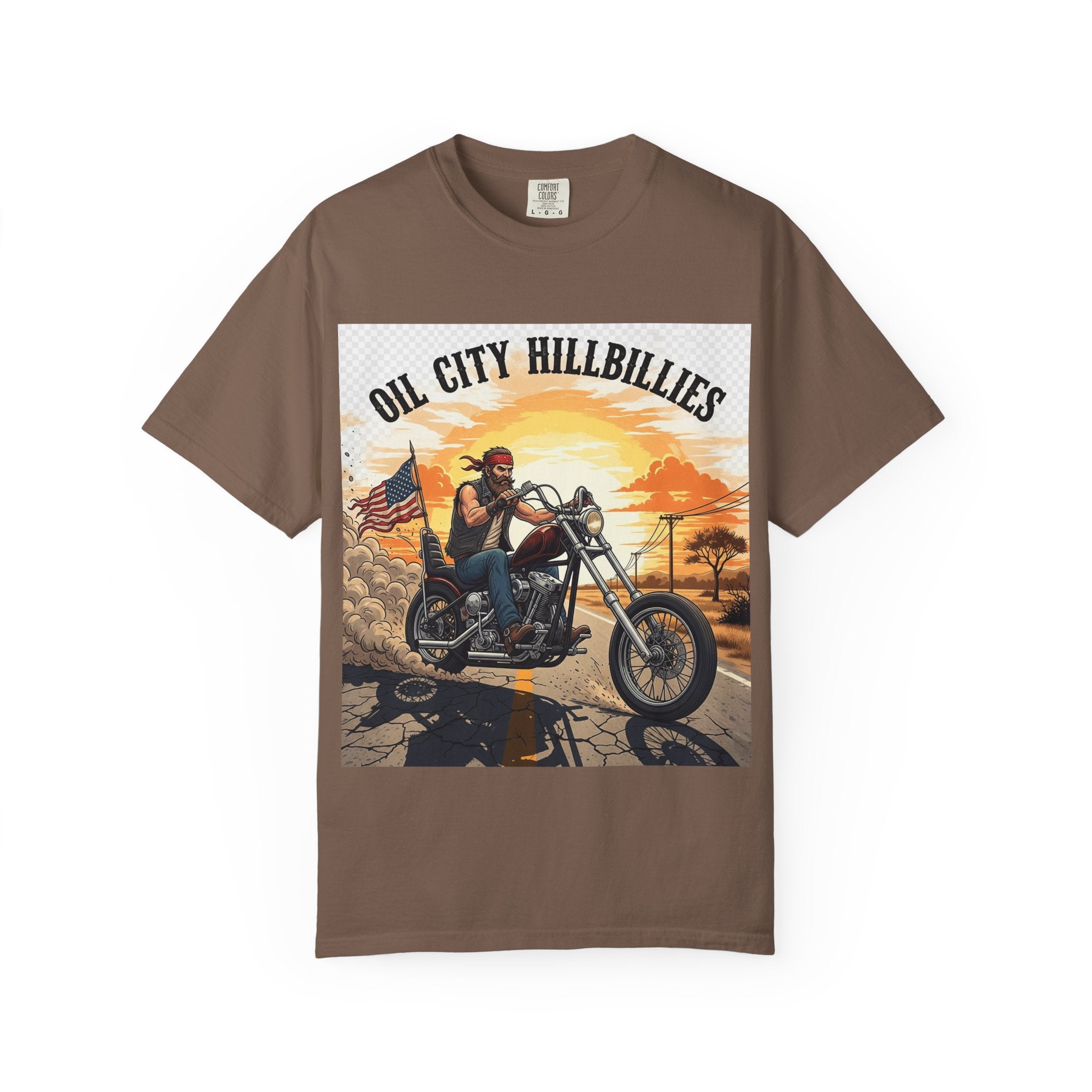 Oil City Hillbillies Motorcycle T-Shirt, Unisex Garment-Dyed Tee for Bikers, Vintage Style Gift, Casual Wear, Adventure Shirt