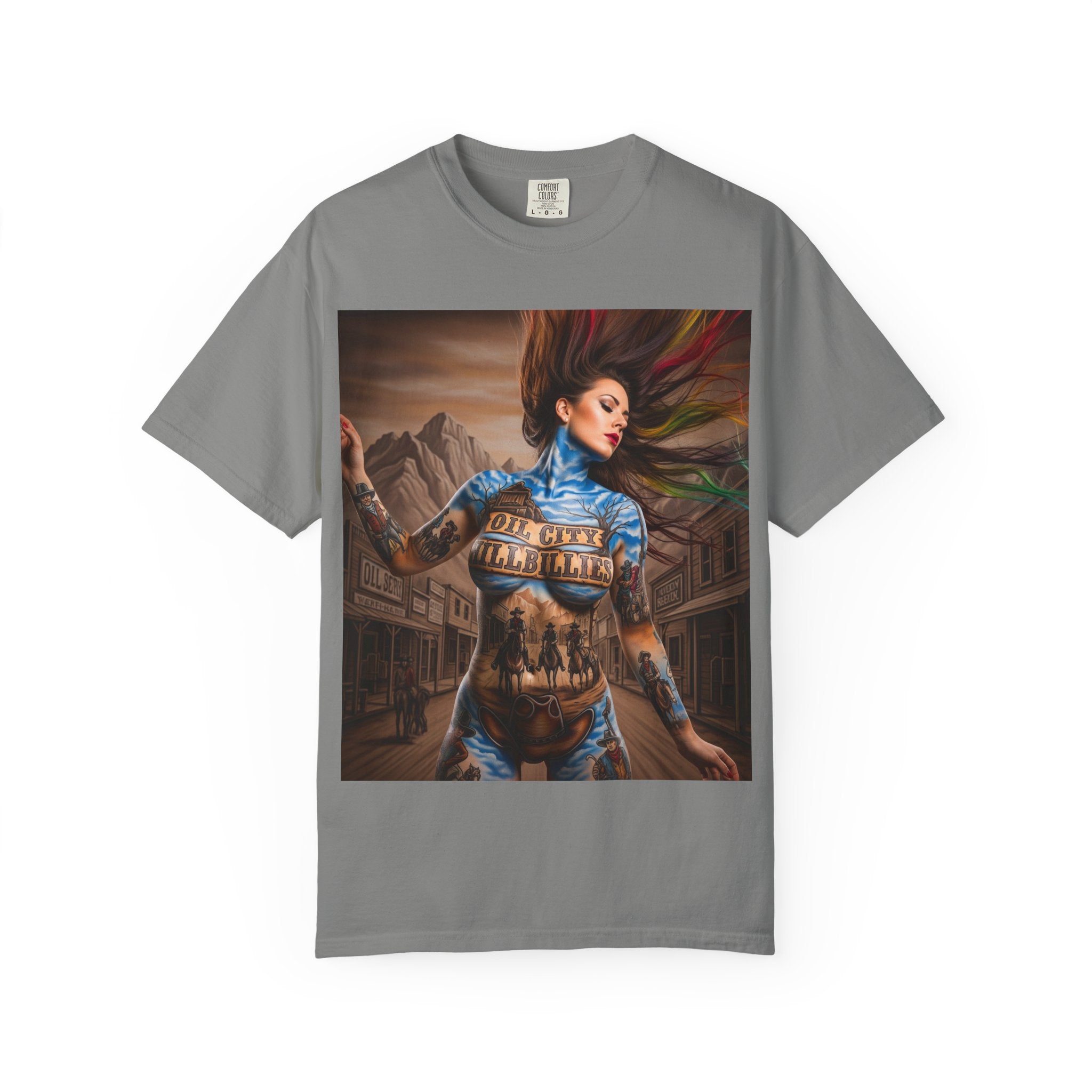 Garment-Dyed Oil City Hillbillies Tee Inspired by Southern Roots and Backwoods Culture, Bohemian T-shirt for Music Festivals, Artistic Outlaw Fashion Statement, Perfect Gift for Fans