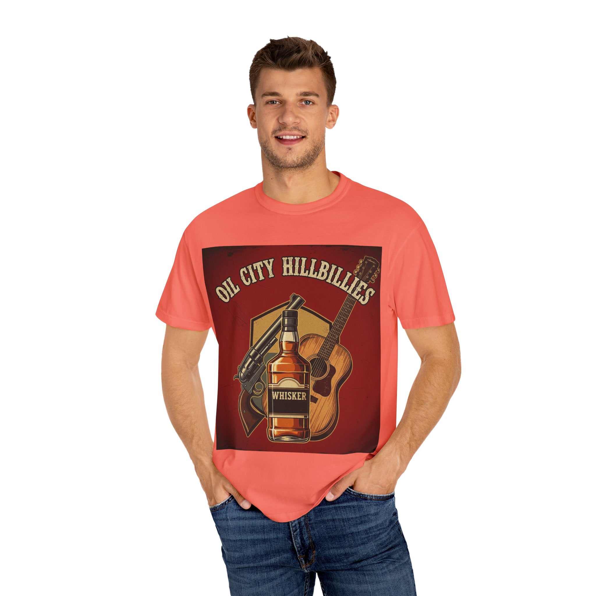 Oil City Hillbillies Whiskey-Themed T-Shirt – Rustic Style Shirt, Gift for Outlaw Country Fans, Casual Wear, Unisex Graphic Band Tee