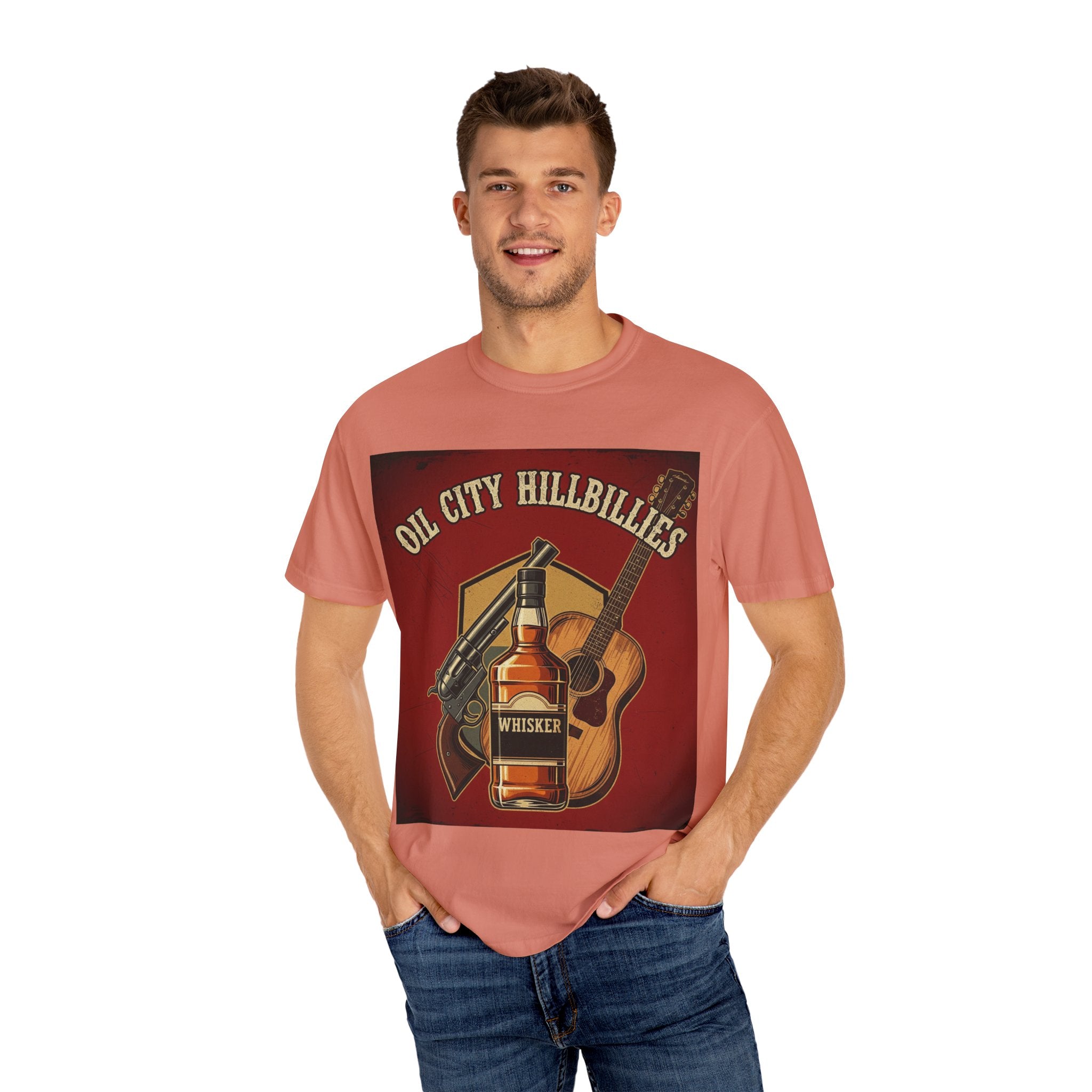 Oil City Hillbillies Whiskey-Themed T-Shirt – Rustic Style Shirt, Gift for Outlaw Country Fans, Casual Wear, Unisex Graphic Band Tee