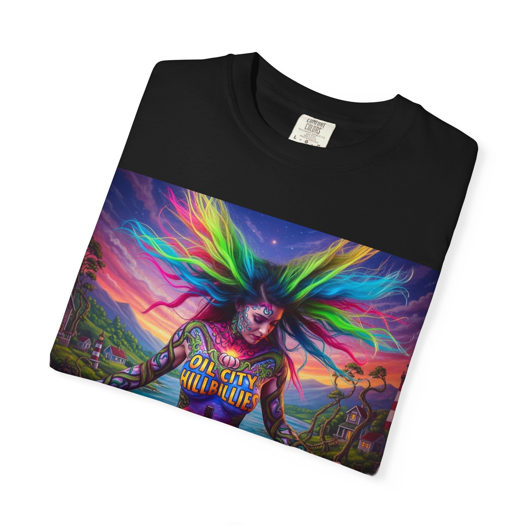 Vibrant Art T-Shirt, Oil City Hillbillies Colorful Graphic Tee, Unisex Gift, Casual Wear, Festival Shirt, Bohemian Style Apparel