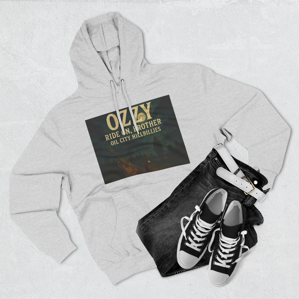 Ozzy-Inspired Oil City Hillbillies Three-Panel Fleece Hoodie, Cozy Layer for Music Lovers, Perfect Gift for Concert Goers, Ideal for Casual Outings, Great for Rock & Country Fans