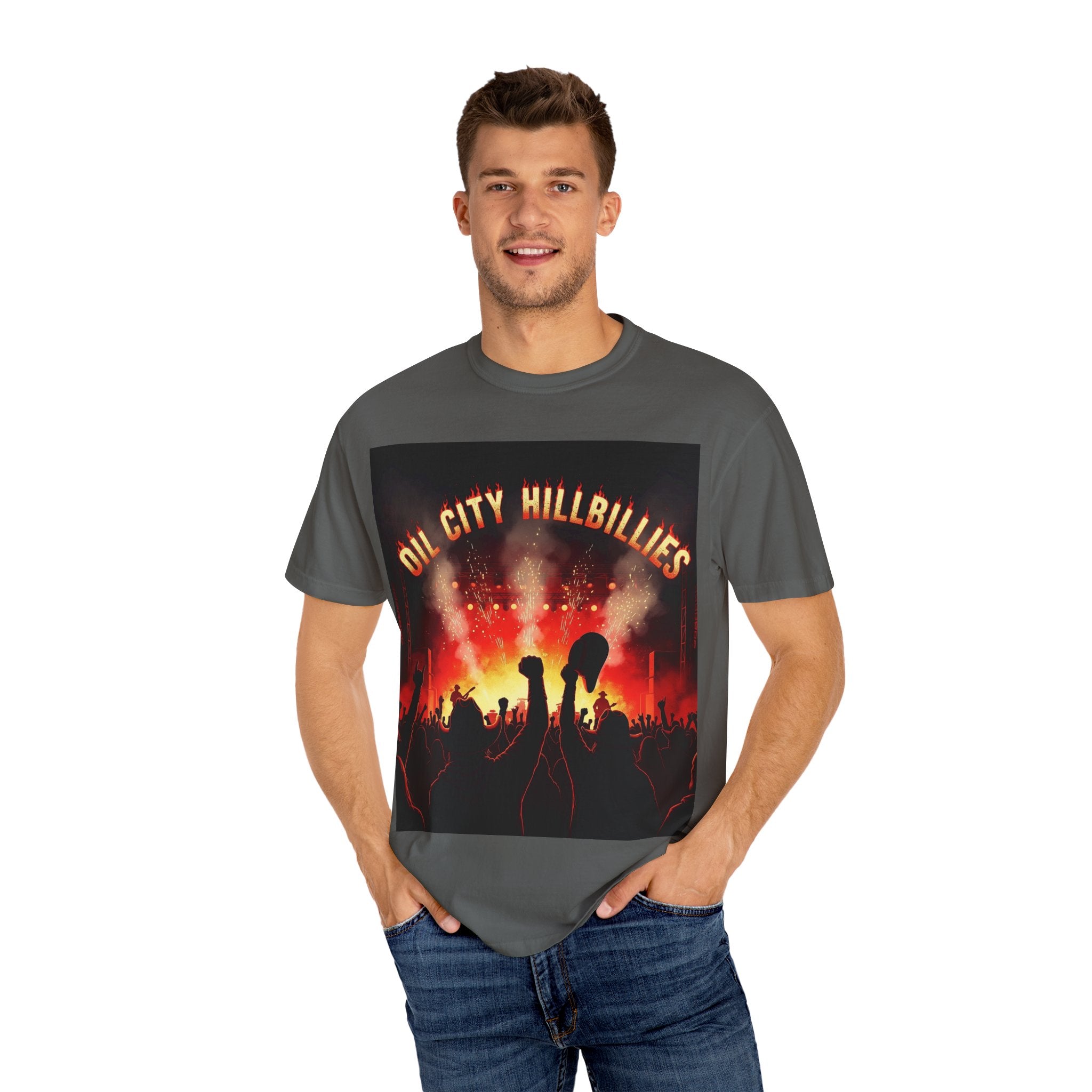 Oil City Hillbillies Concert Tee – Unisex Garment-Dyed T-Shirt, Music Festival Shirt, Country Music Lover Gift, Retro Graphic Band Tee, Southern Outlaw Merch
