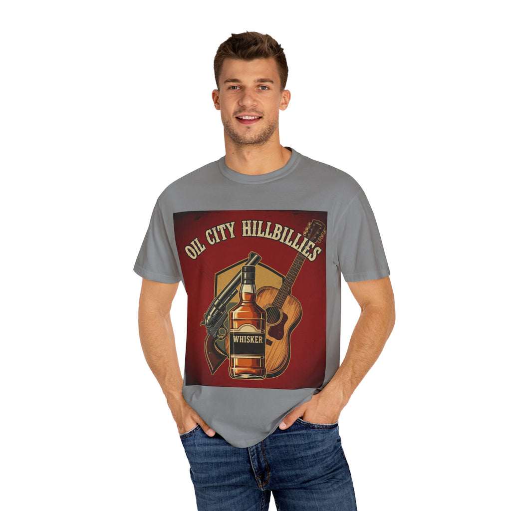 Oil City Hillbillies Whiskey-Themed T-Shirt – Rustic Style Shirt, Gift for Outlaw Country Fans, Casual Wear, Unisex Graphic Band Tee
