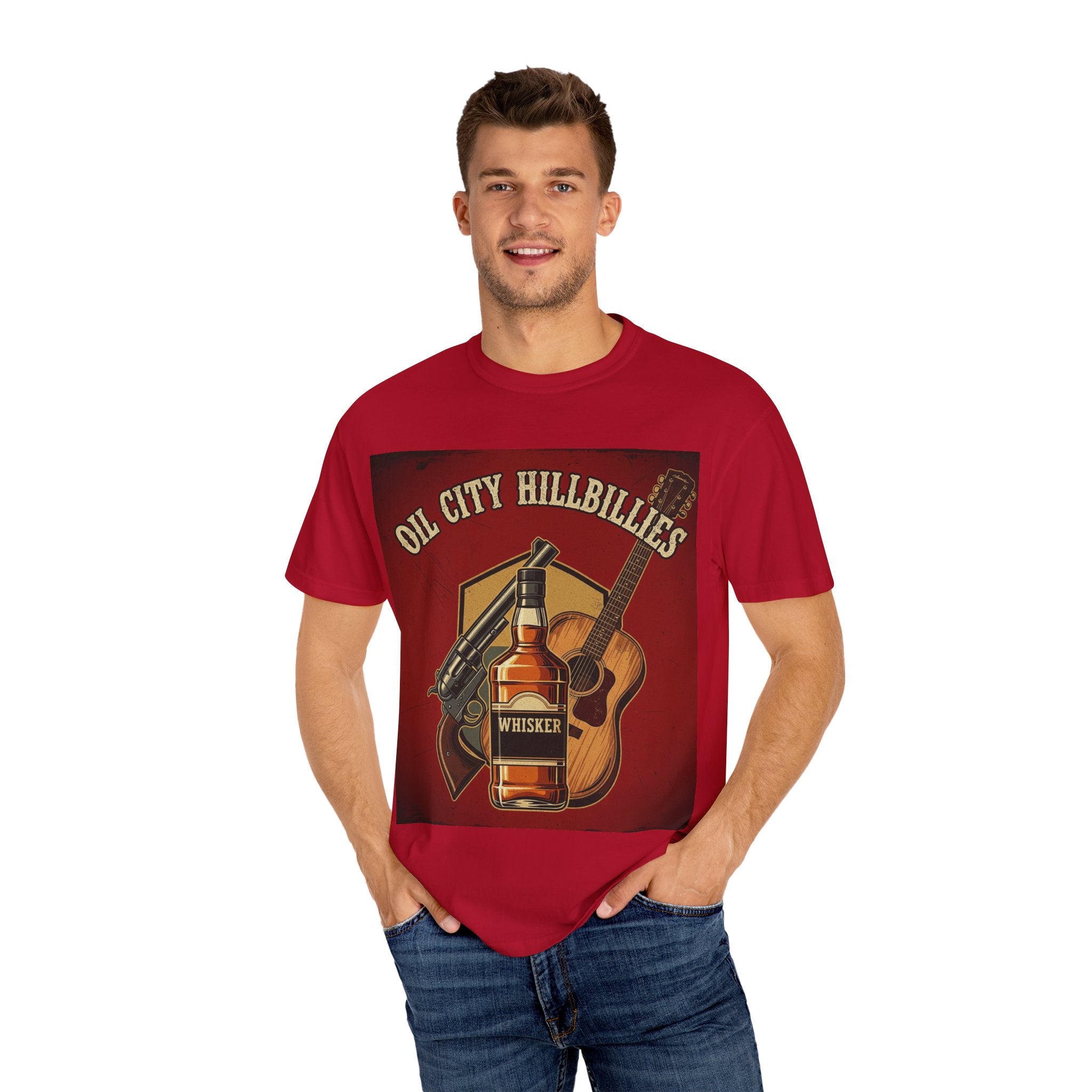Oil City Hillbillies Whiskey-Themed T-Shirt – Rustic Style Shirt, Gift for Outlaw Country Fans, Casual Wear, Unisex Graphic Band Tee