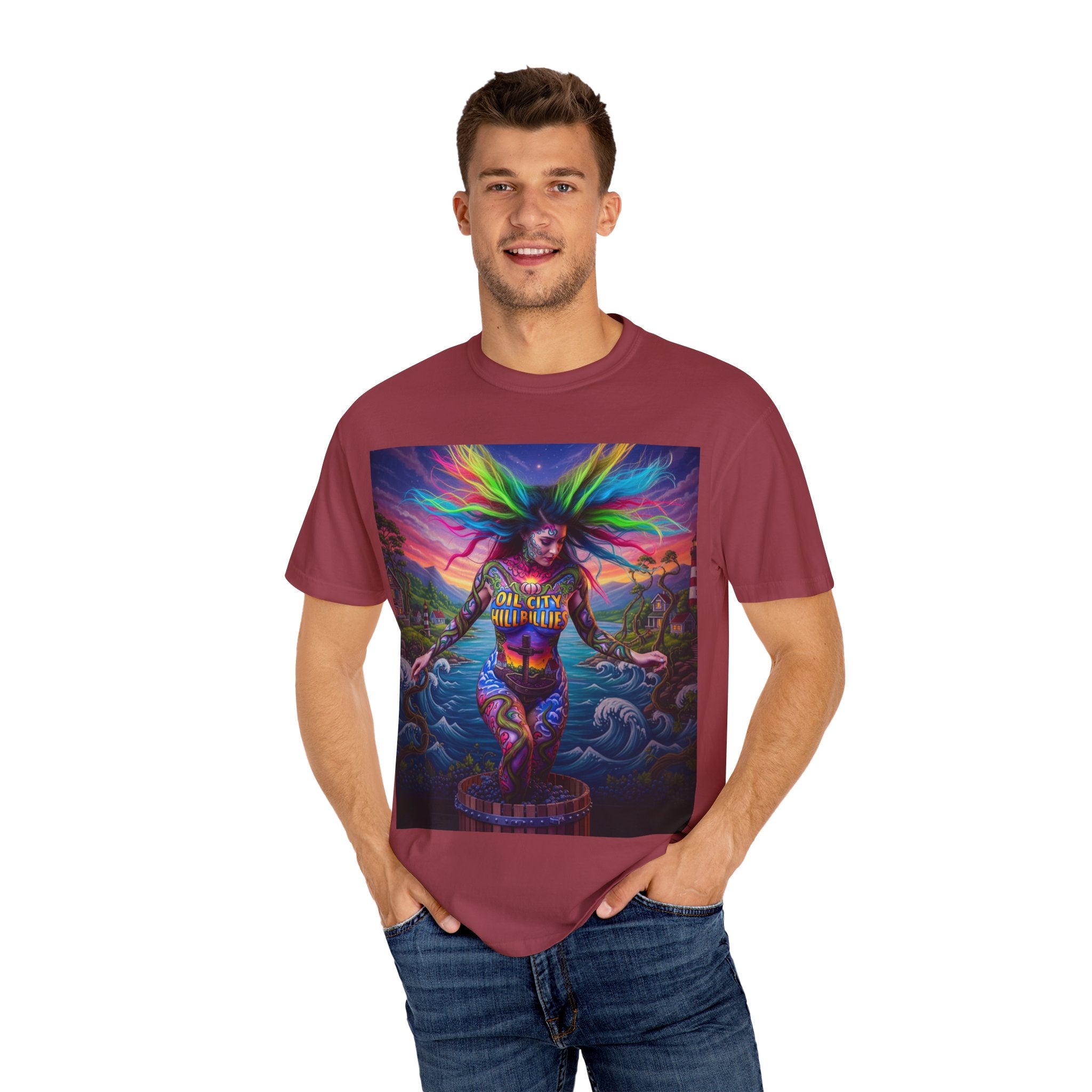 Vibrant Art T-Shirt, Oil City Hillbillies Colorful Graphic Tee, Unisex Gift, Casual Wear, Festival Shirt, Bohemian Style Apparel