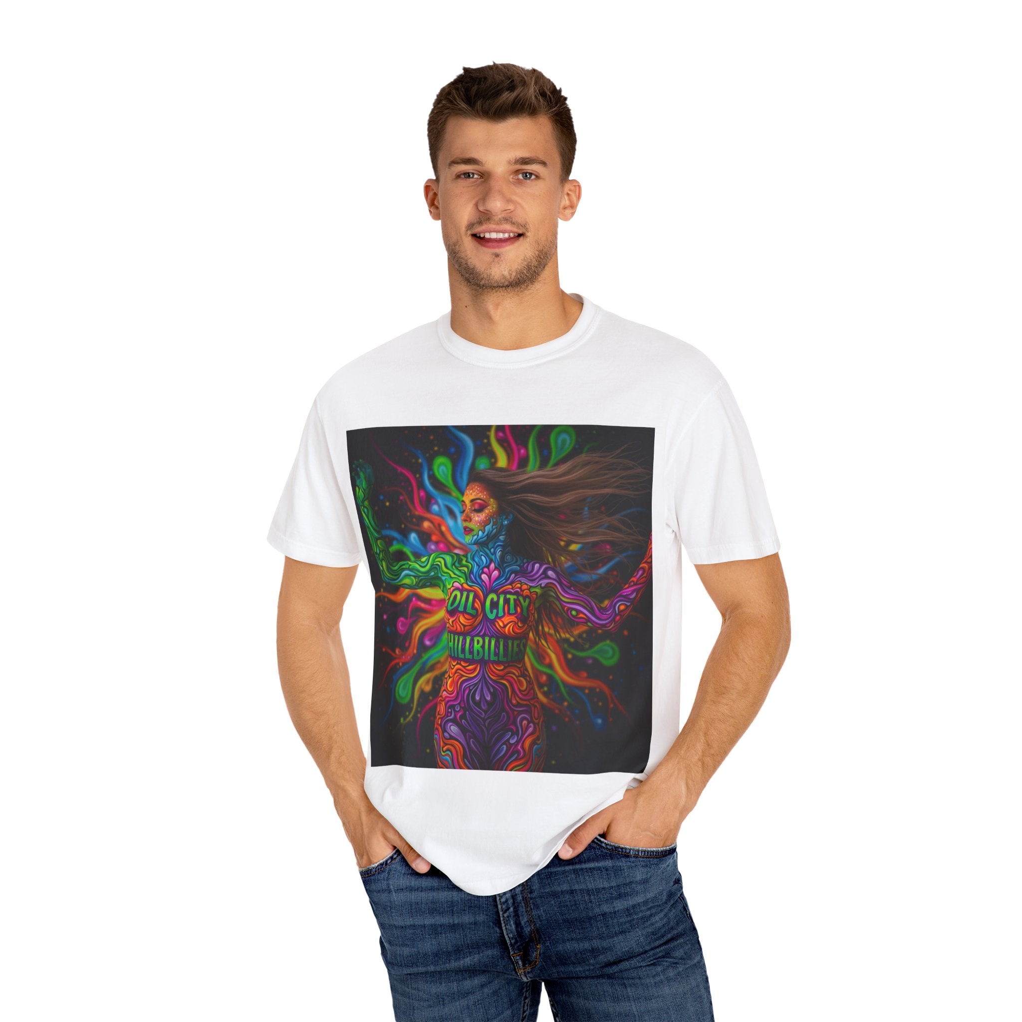 Garment-Dyed Oil City Hillbillies Tee Inspired by Southern Roots and Backwoods Culture, Bohemian T-shirt for Music Festivals, Artistic Outlaw Fashion Statement, Perfect Gift for Fans