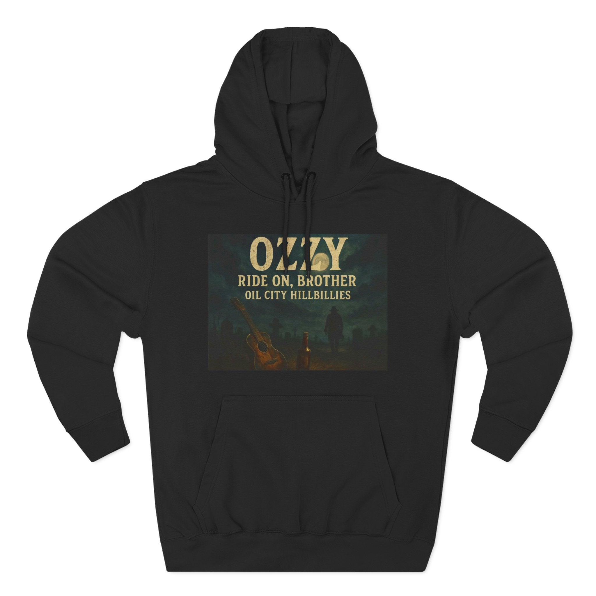 Ozzy-Inspired Oil City Hillbillies Three-Panel Fleece Hoodie, Cozy Layer for Music Lovers, Perfect Gift for Concert Goers, Ideal for Casual Outings, Great for Rock & Country Fans