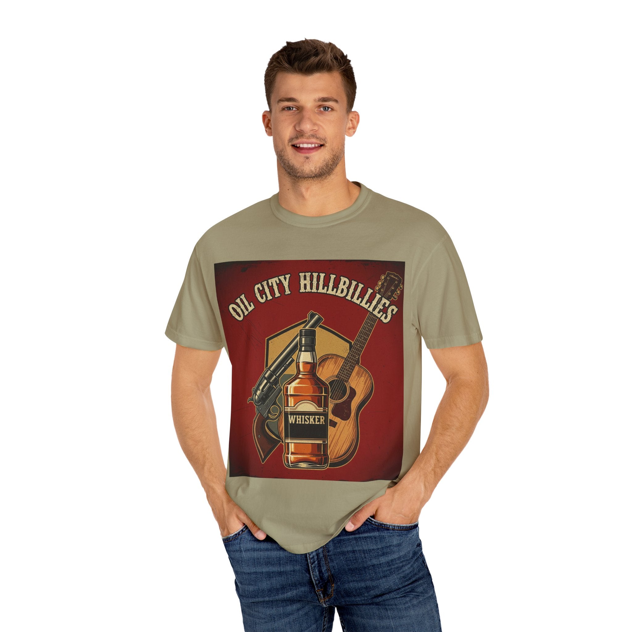 Oil City Hillbillies Whiskey-Themed T-Shirt – Rustic Style Shirt, Gift for Outlaw Country Fans, Casual Wear, Unisex Graphic Band Tee