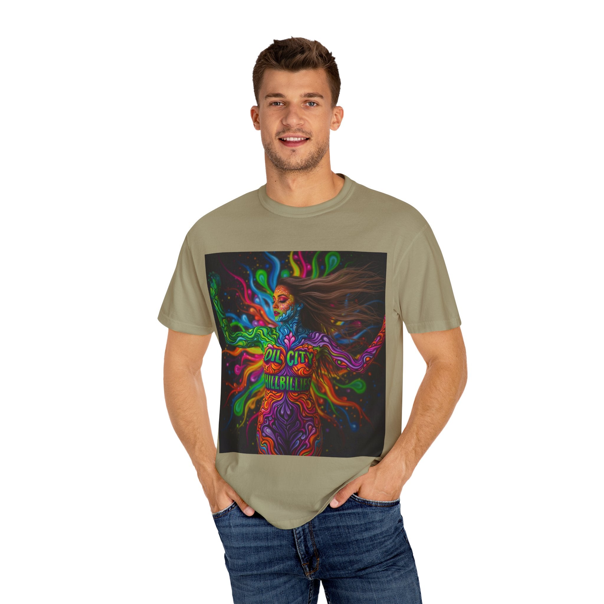 Garment-Dyed Oil City Hillbillies Tee Inspired by Southern Roots and Backwoods Culture, Bohemian T-shirt for Music Festivals, Artistic Outlaw Fashion Statement, Perfect Gift for Fans