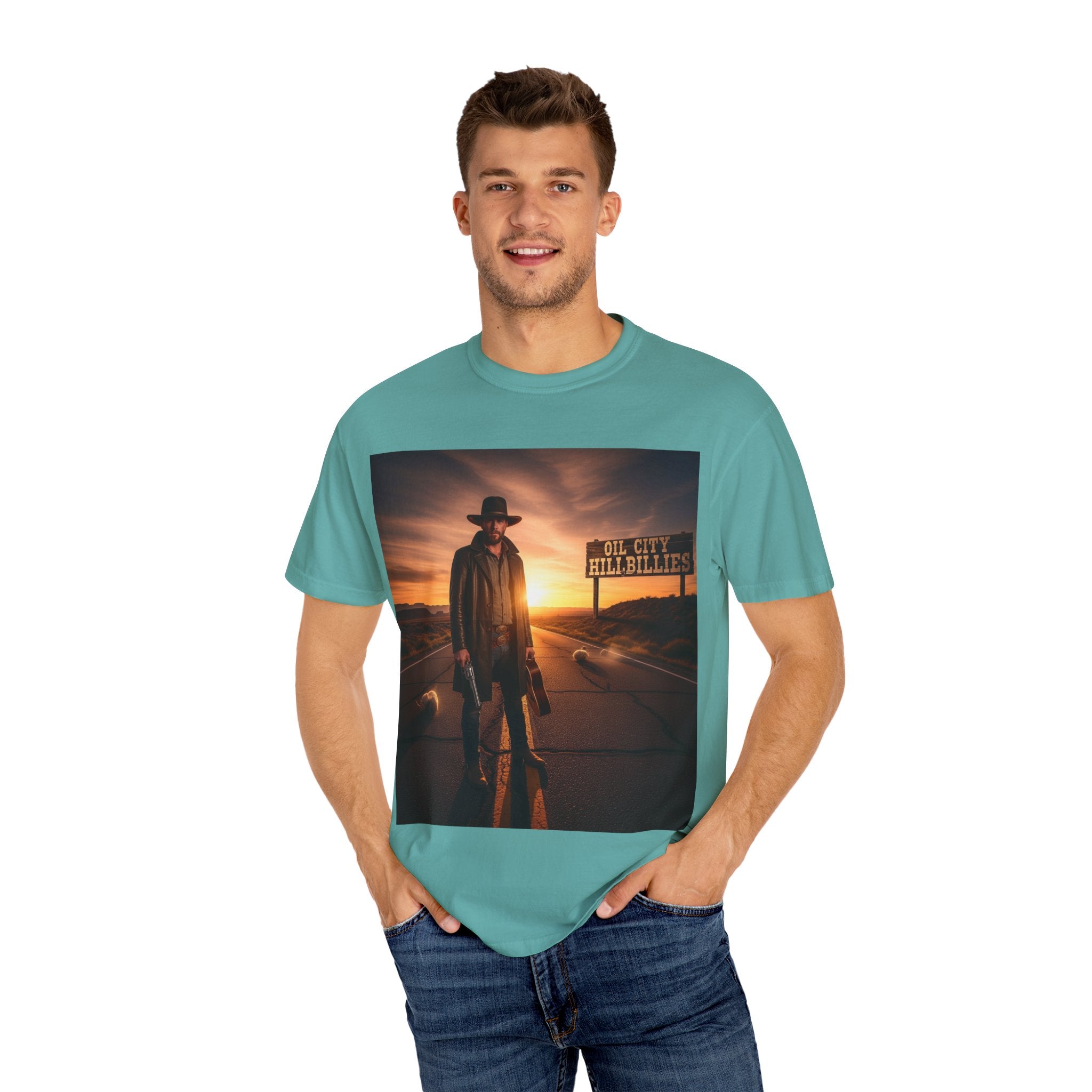 OCH Sunset Cowboy Graphic T-Shirt – Western Style Tee, Gift for Outlaw Country Fans, Casual Wear, Adventure Apparel, Unisex Fashion