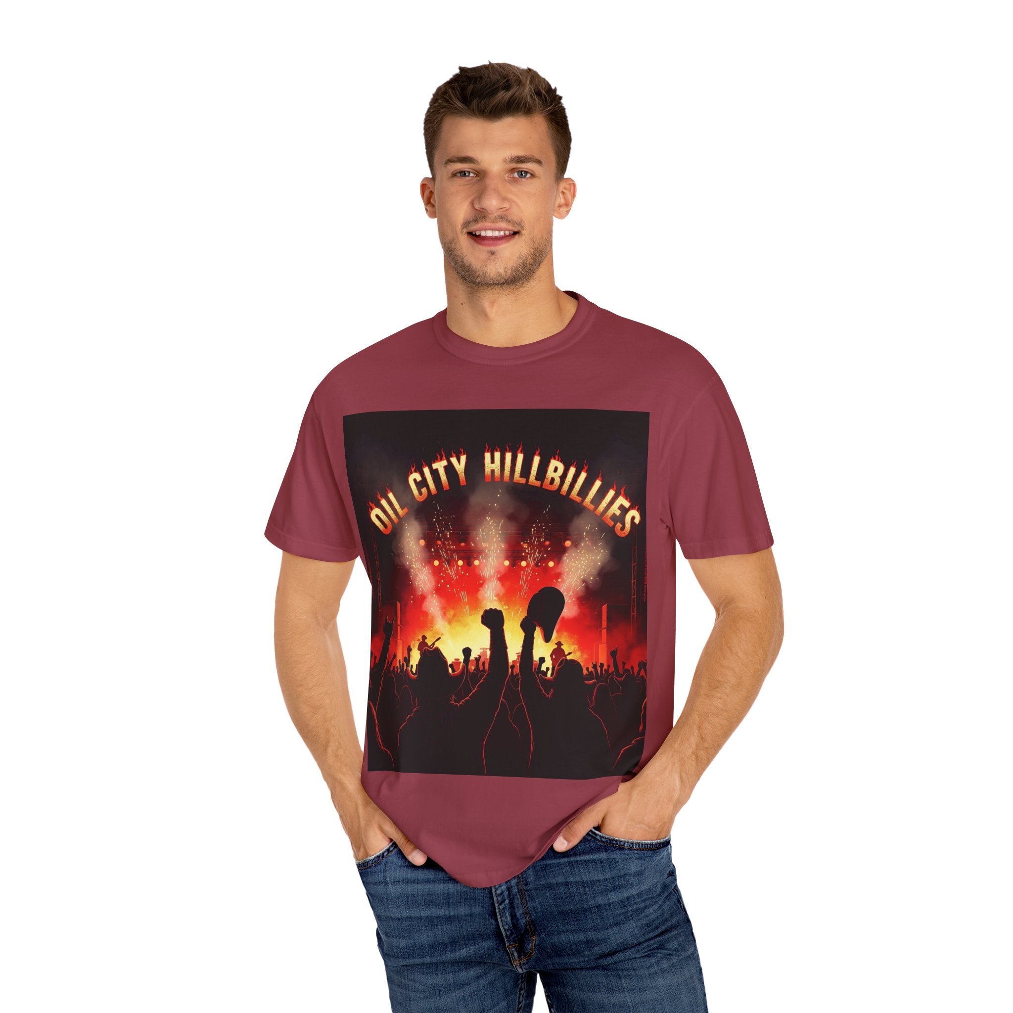 Oil City Hillbillies Concert Tee – Unisex Garment-Dyed T-Shirt, Music Festival Shirt, Country Music Lover Gift, Retro Graphic Band Tee, Southern Outlaw Merch
