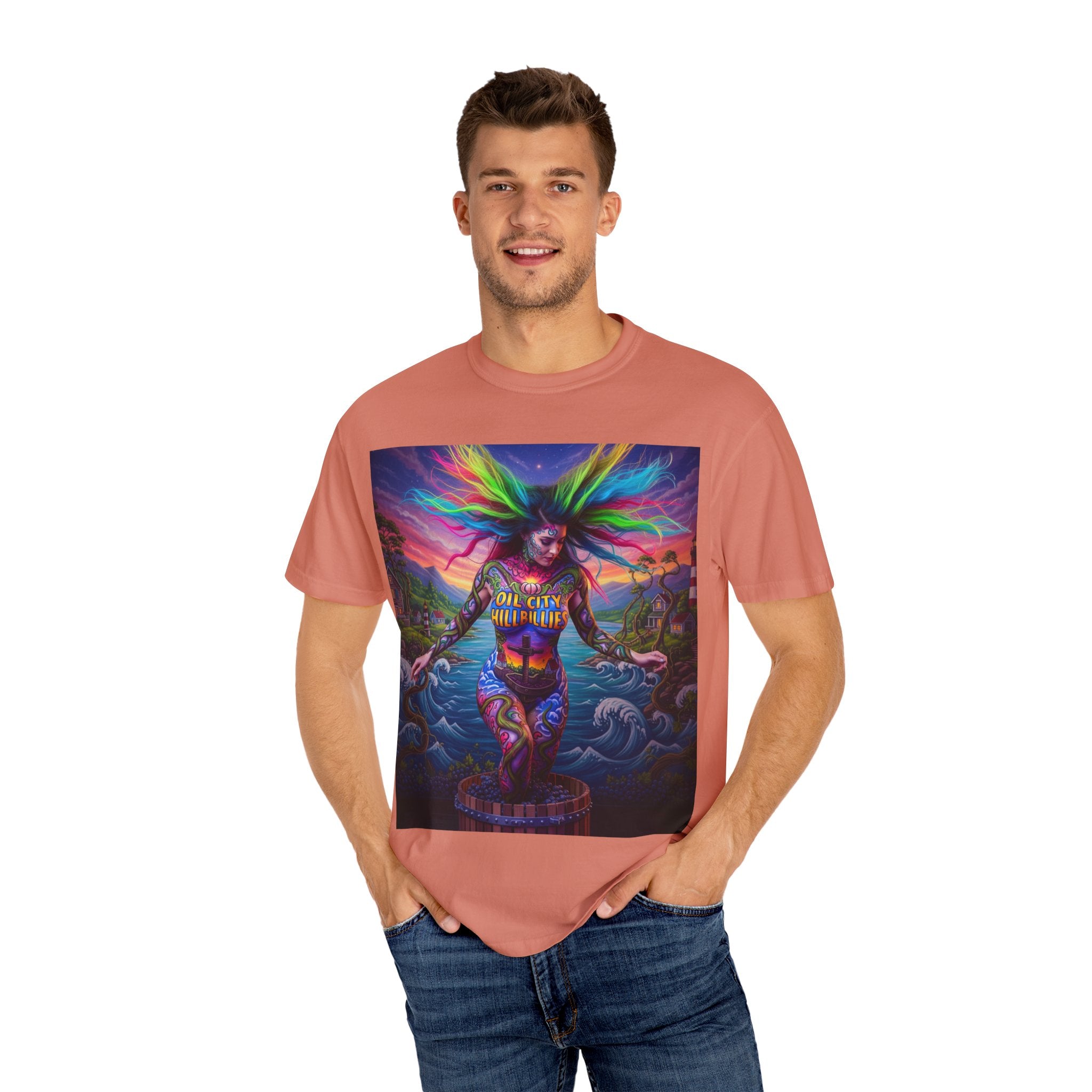 Vibrant Art T-Shirt, Oil City Hillbillies Colorful Graphic Tee, Unisex Gift, Casual Wear, Festival Shirt, Bohemian Style Apparel