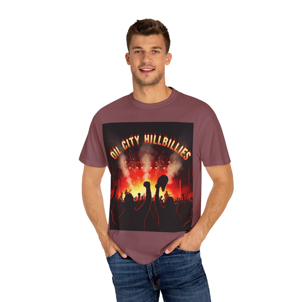 Oil City Hillbillies Concert Tee – Unisex Garment-Dyed T-Shirt, Music Festival Shirt, Country Music Lover Gift, Retro Graphic Band Tee, Southern Outlaw Merch