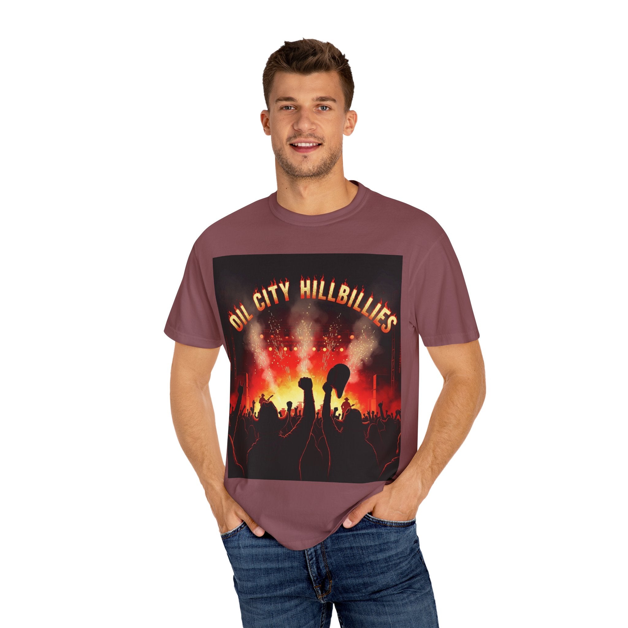 Oil City Hillbillies Concert Tee – Unisex Garment-Dyed T-Shirt, Music Festival Shirt, Country Music Lover Gift, Retro Graphic Band Tee, Southern Outlaw Merch