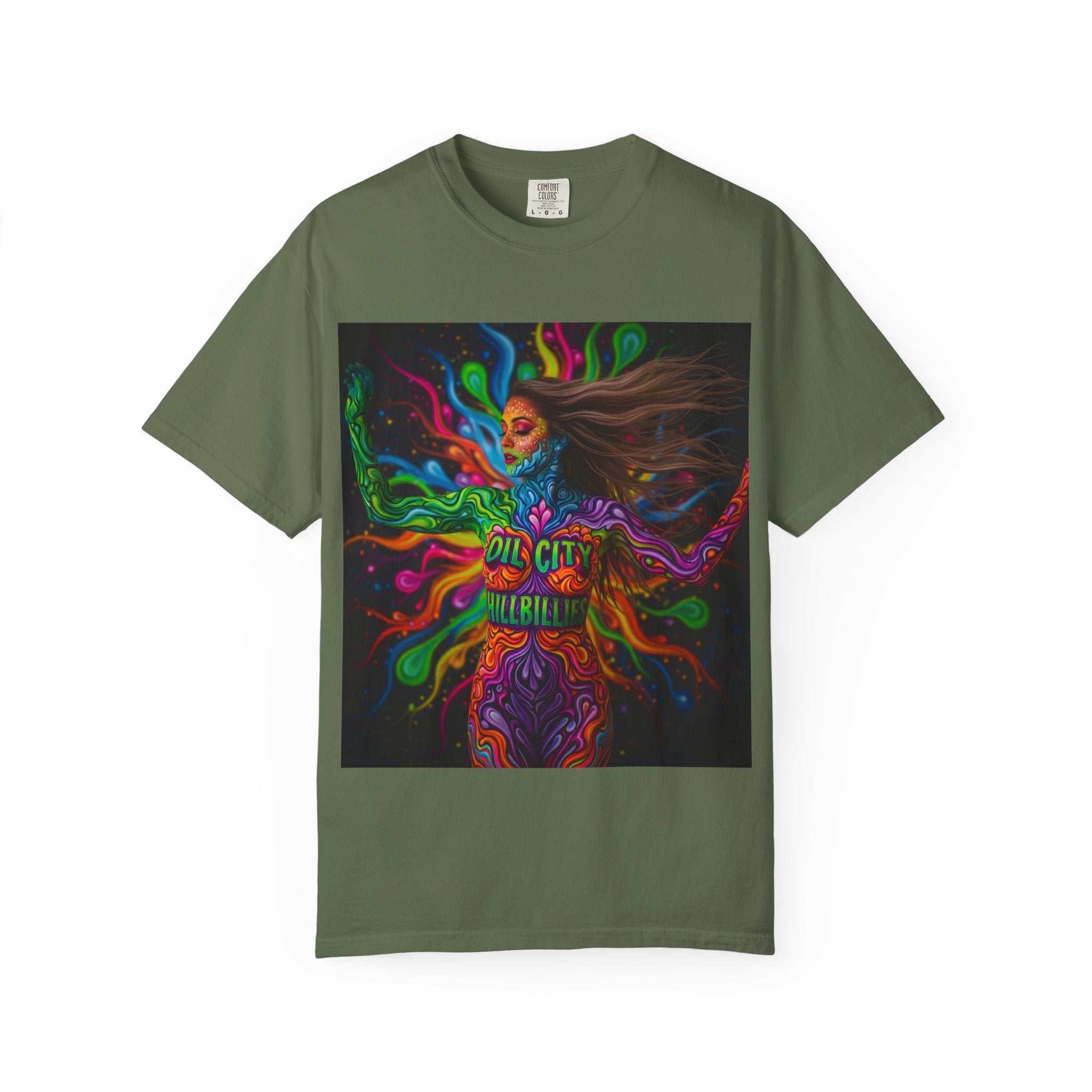 Garment-Dyed Oil City Hillbillies Tee Inspired by Southern Roots and Backwoods Culture, Bohemian T-shirt for Music Festivals, Artistic Outlaw Fashion Statement, Perfect Gift for Fans