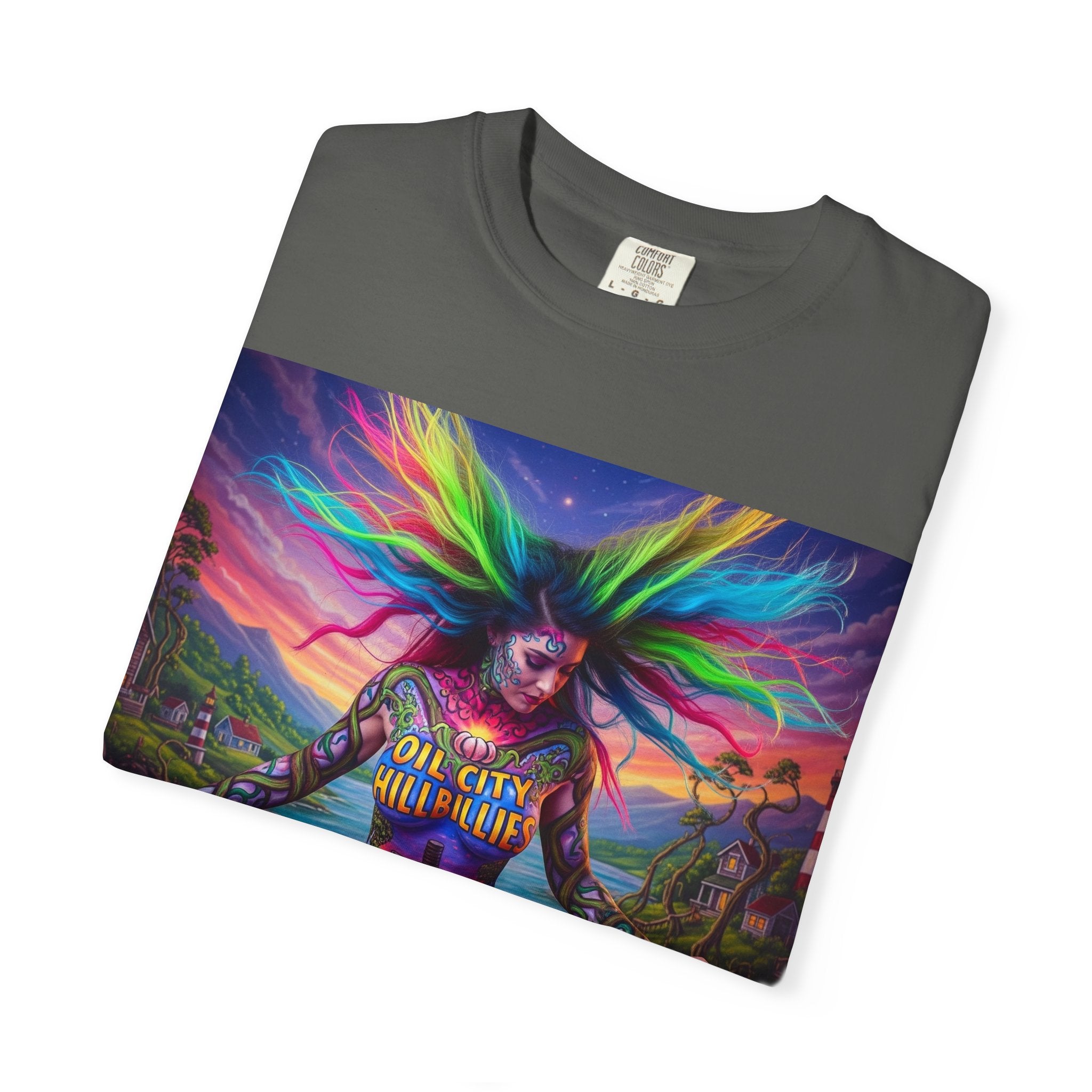 Vibrant Art T-Shirt, Oil City Hillbillies Colorful Graphic Tee, Unisex Gift, Casual Wear, Festival Shirt, Bohemian Style Apparel