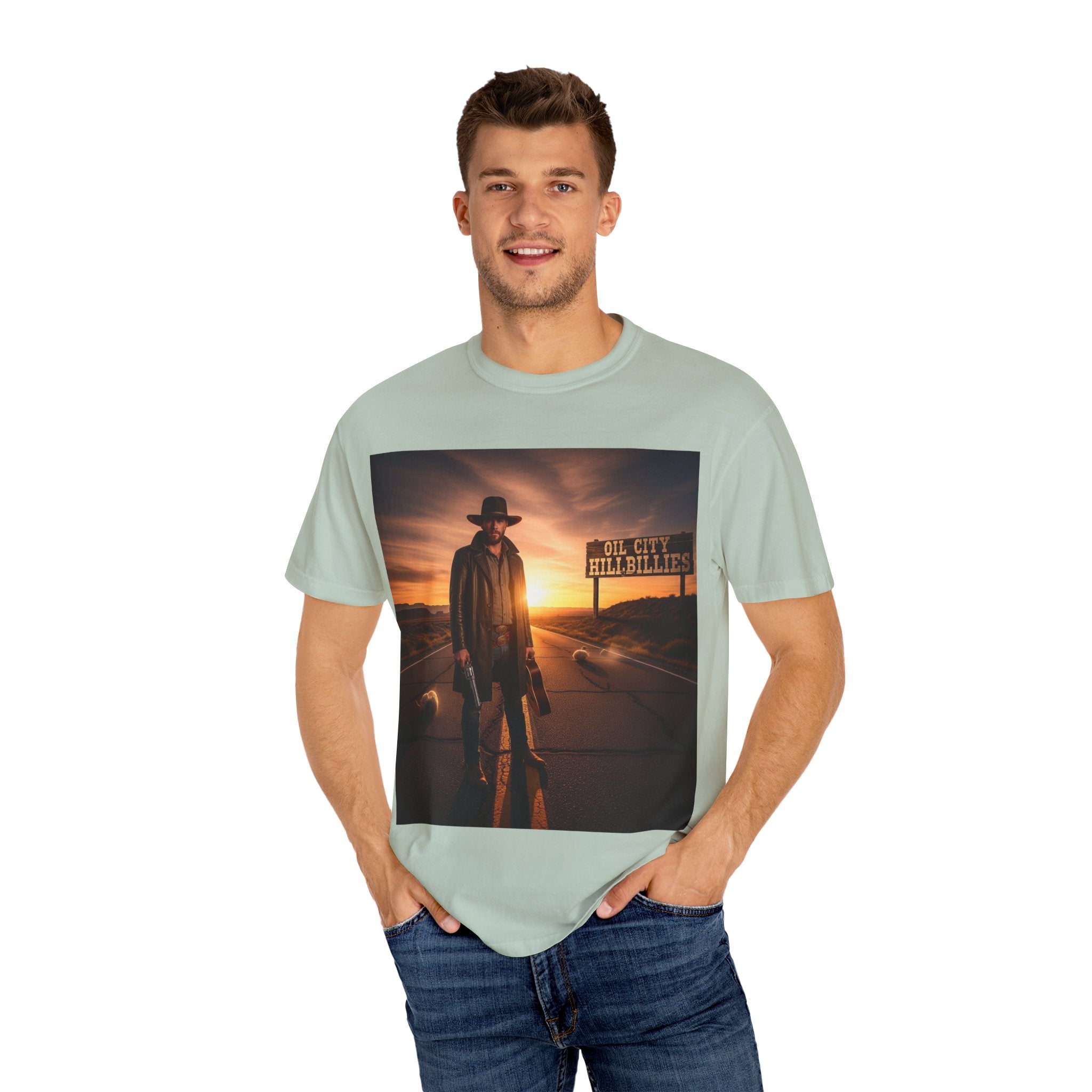 OCH Sunset Cowboy Graphic T-Shirt – Western Style Tee, Gift for Outlaw Country Fans, Casual Wear, Adventure Apparel, Unisex Fashion