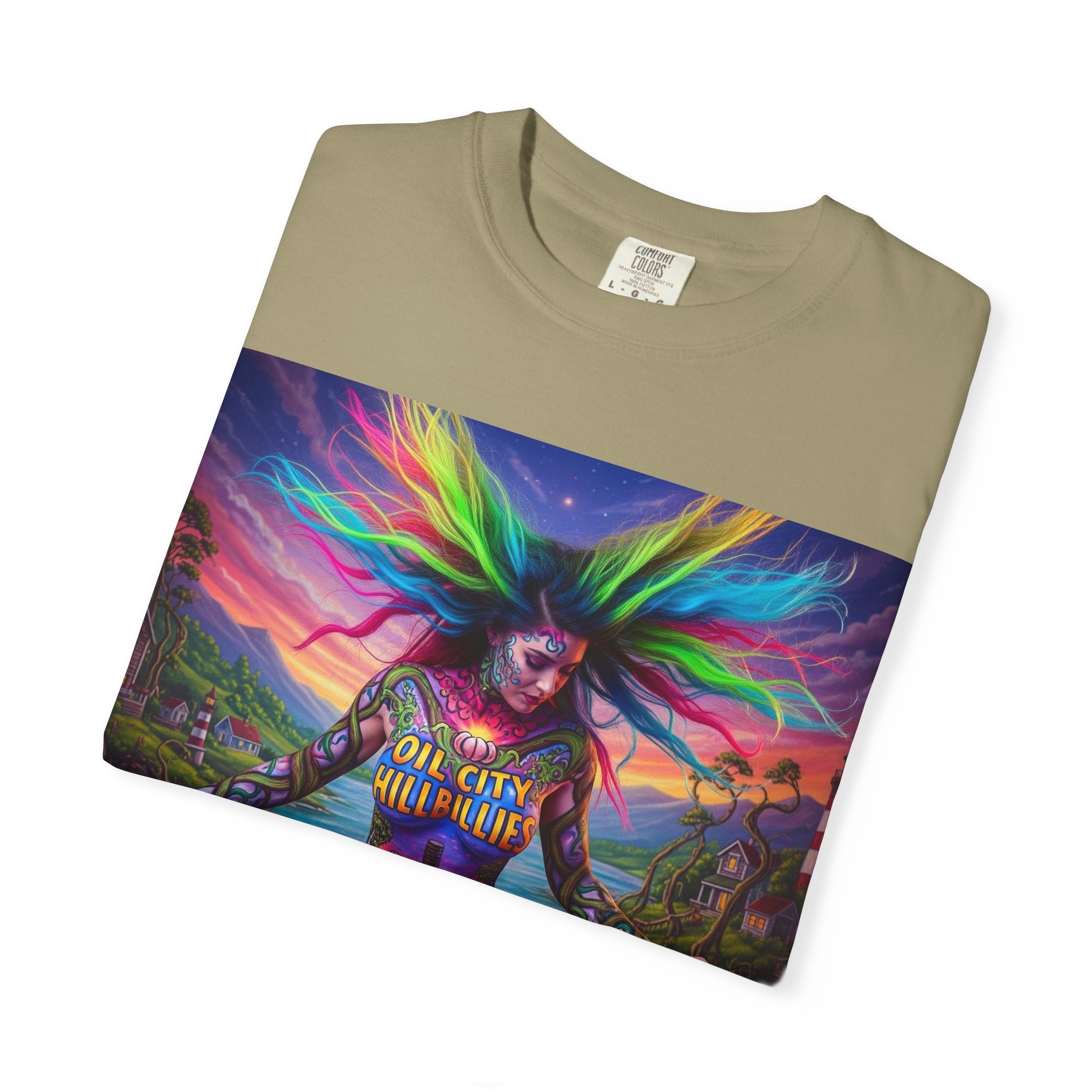 Vibrant Art T-Shirt, Oil City Hillbillies Colorful Graphic Tee, Unisex Gift, Casual Wear, Festival Shirt, Bohemian Style Apparel